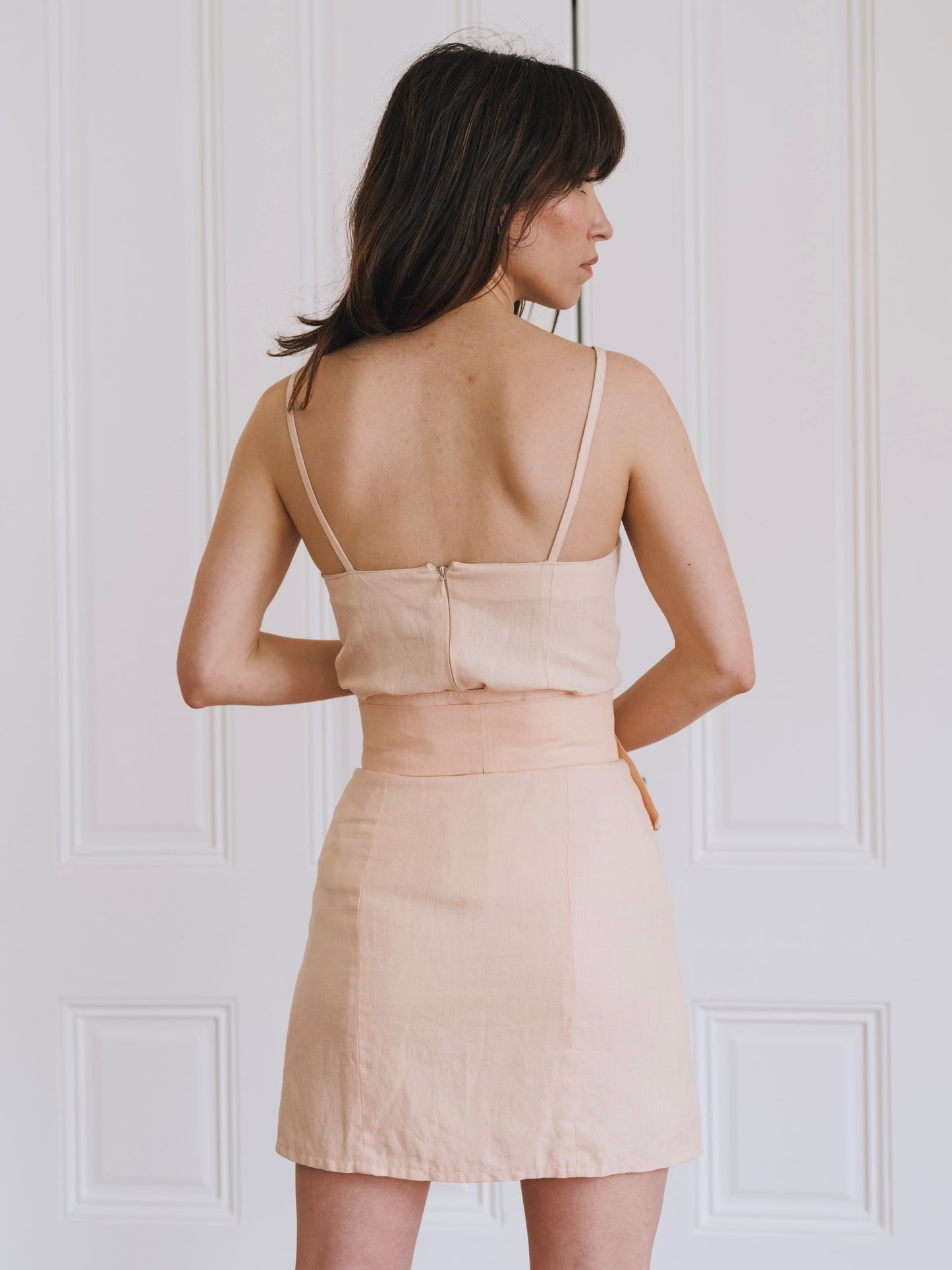1980s Karl Lagerfeld Pink Linen Tank and Mini Skirt Set Made in France