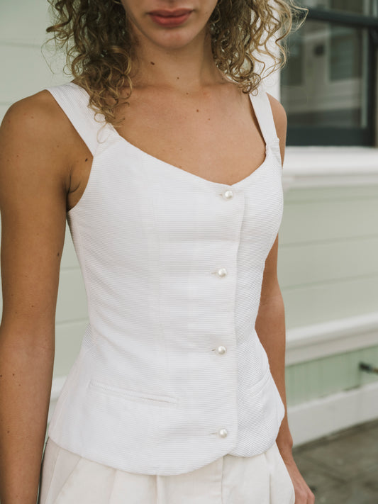 1980s Jiki Monte-Carlo Couture White Silk Jacquard Bodice Bustier