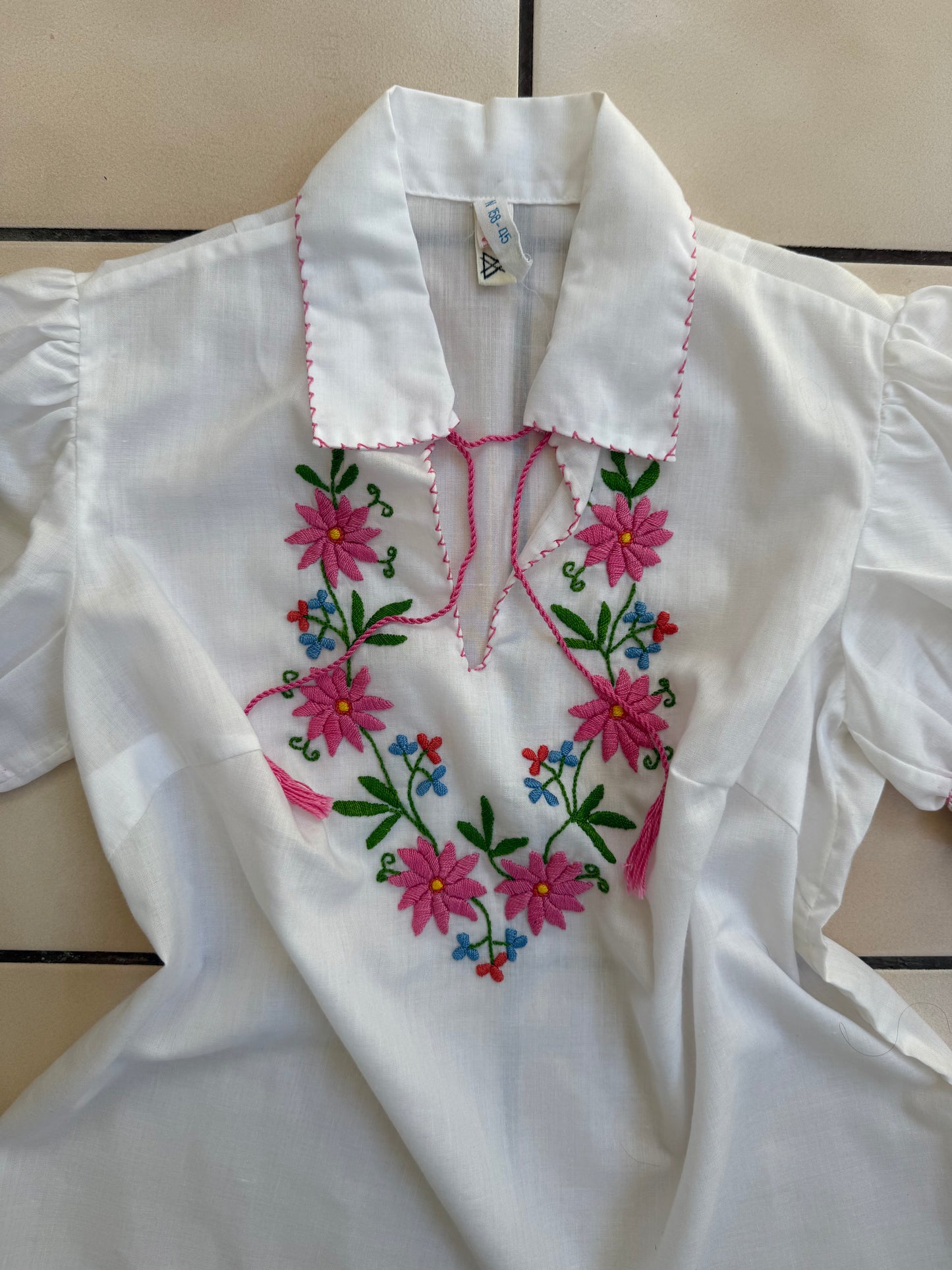 1970s Hungarian Folk Embroidered Peasant Blouse