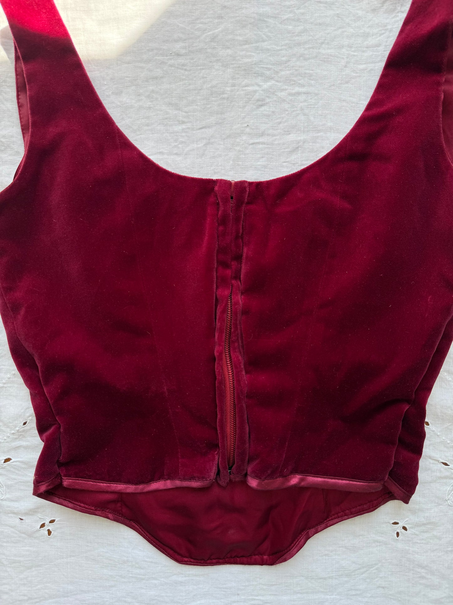 1990s Sarakalo Paris Handmade Deep Red Velvet Bodice with Bows M