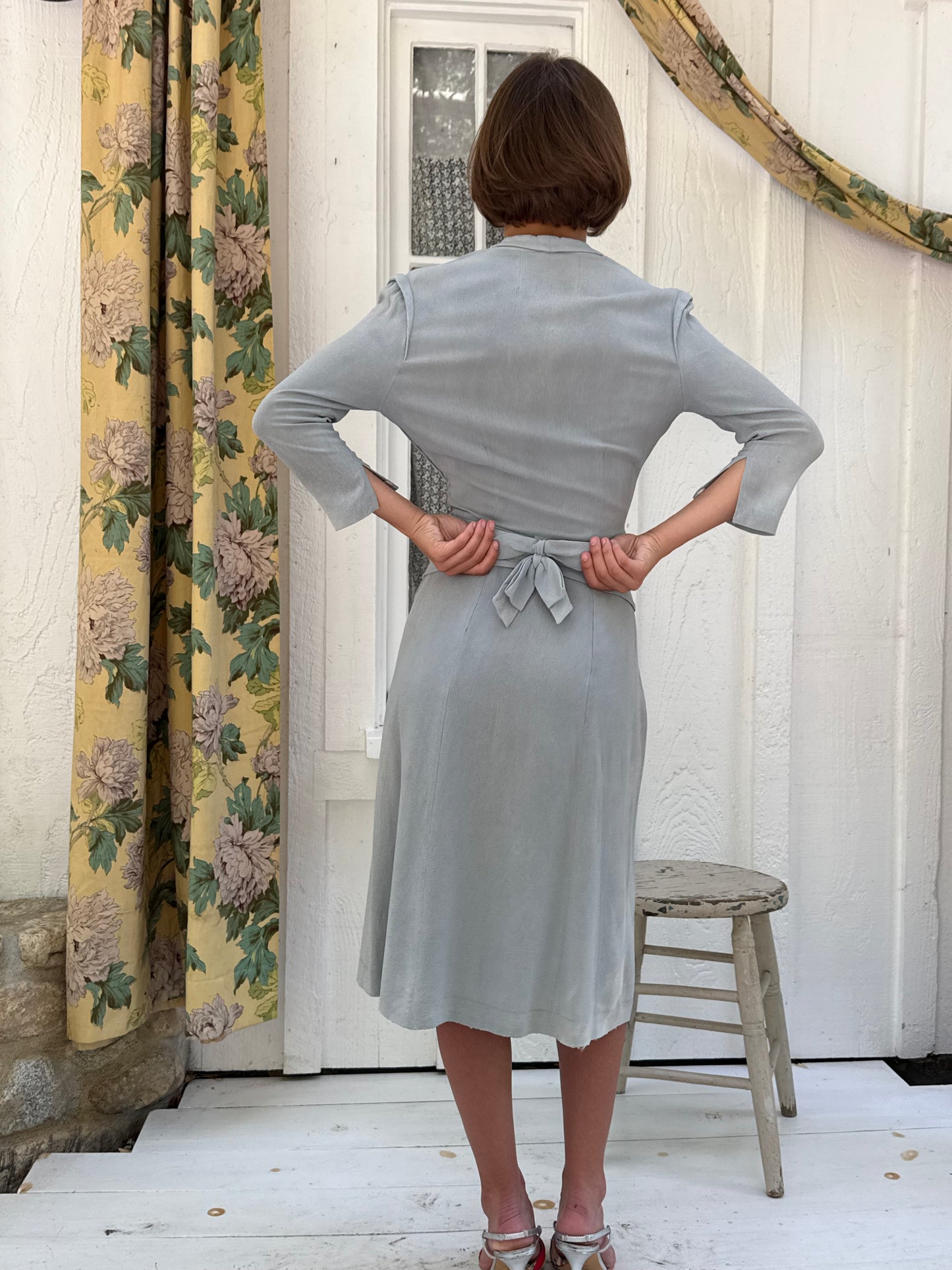 1930s Pale Blue Rayon Crepe Day Dress