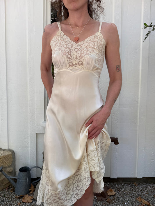 1940s Ivory Silk and Lace Slip Dress