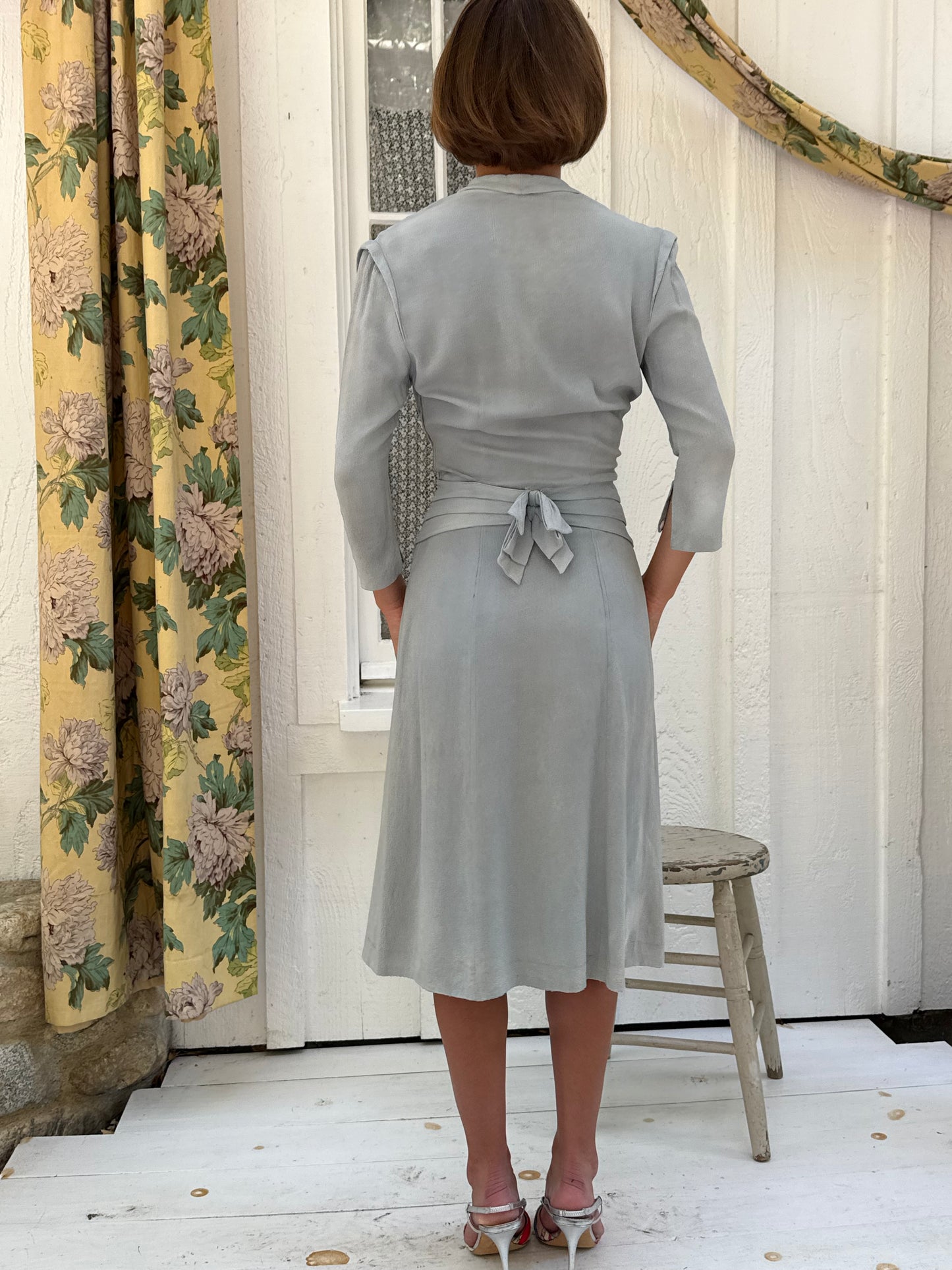 1930s Pale Blue Rayon Crepe Day Dress