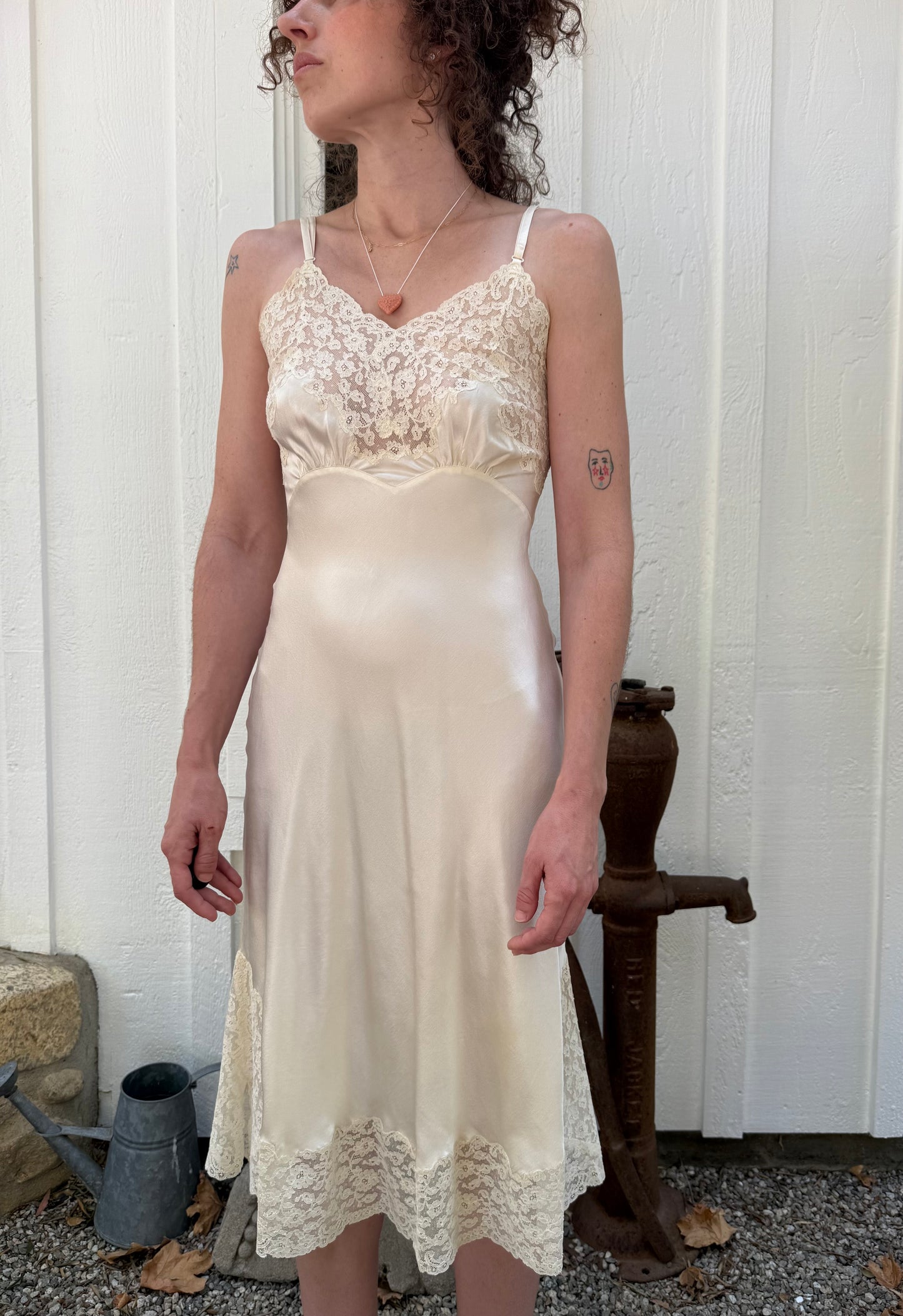1940s Ivory Silk and Lace Slip Dress