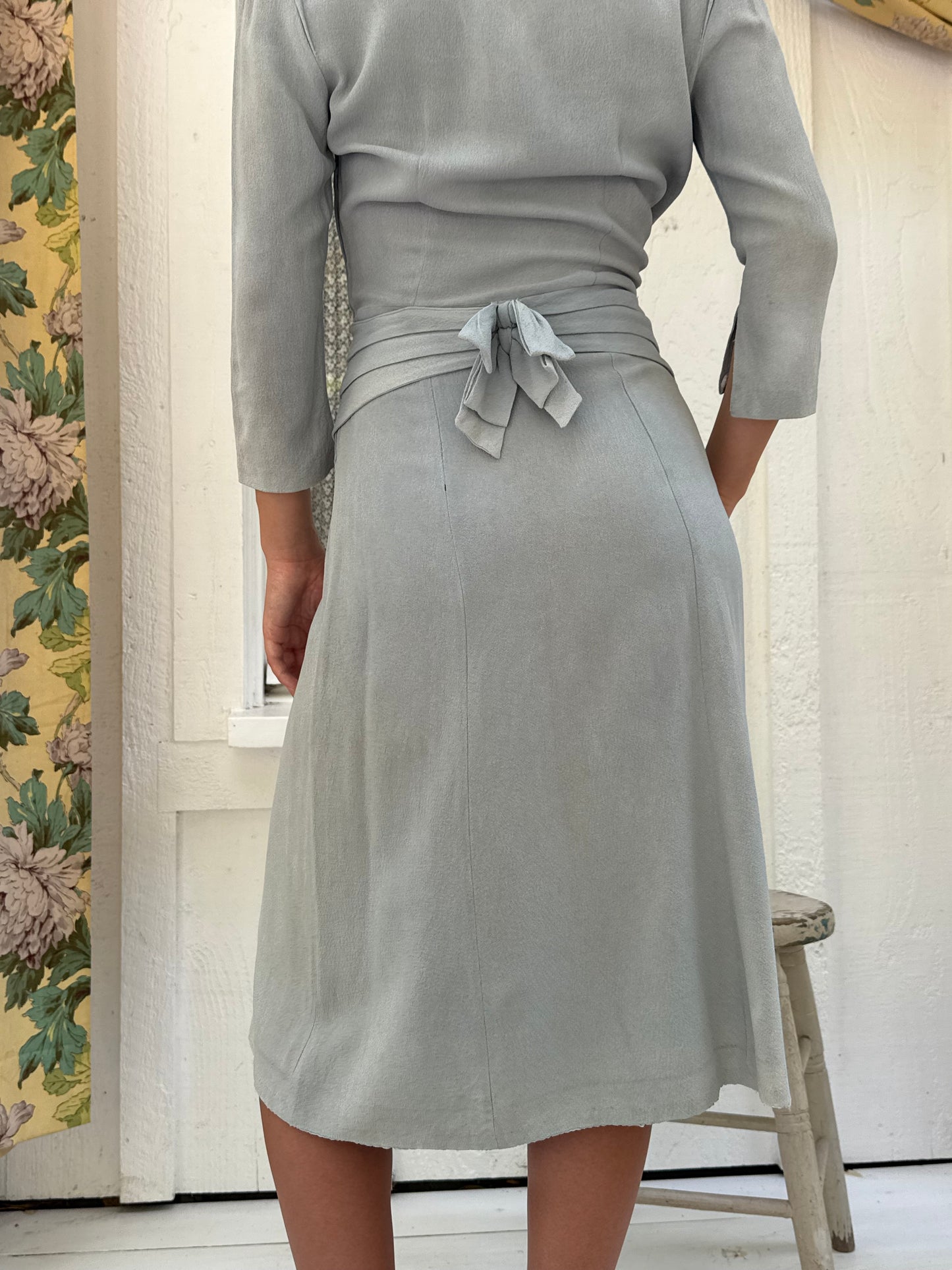 1930s Pale Blue Rayon Crepe Day Dress