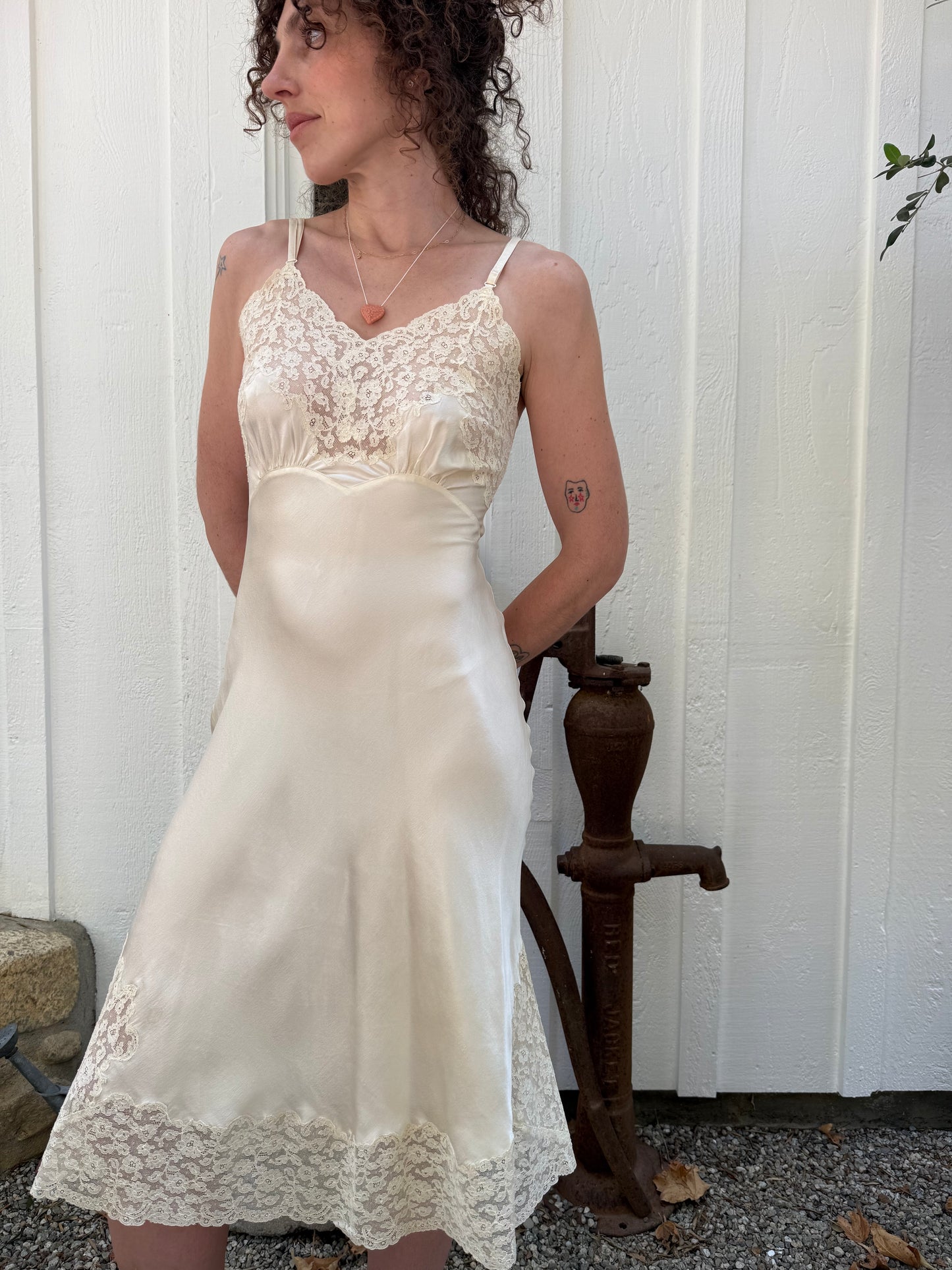 1940s Ivory Silk and Lace Slip Dress