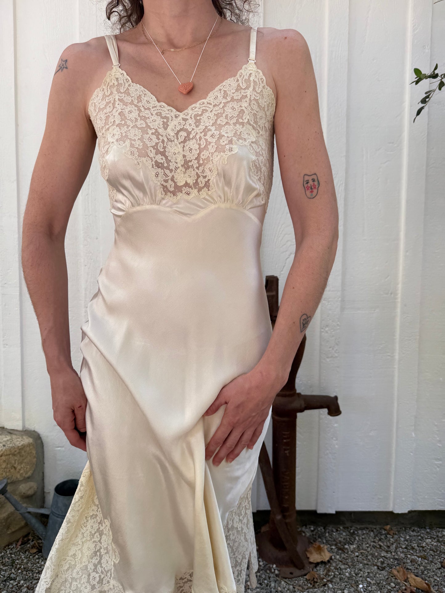 1940s Ivory Silk and Lace Slip Dress