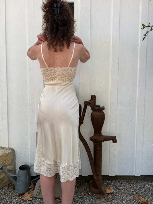1940s Ivory Silk and Lace Slip Dress