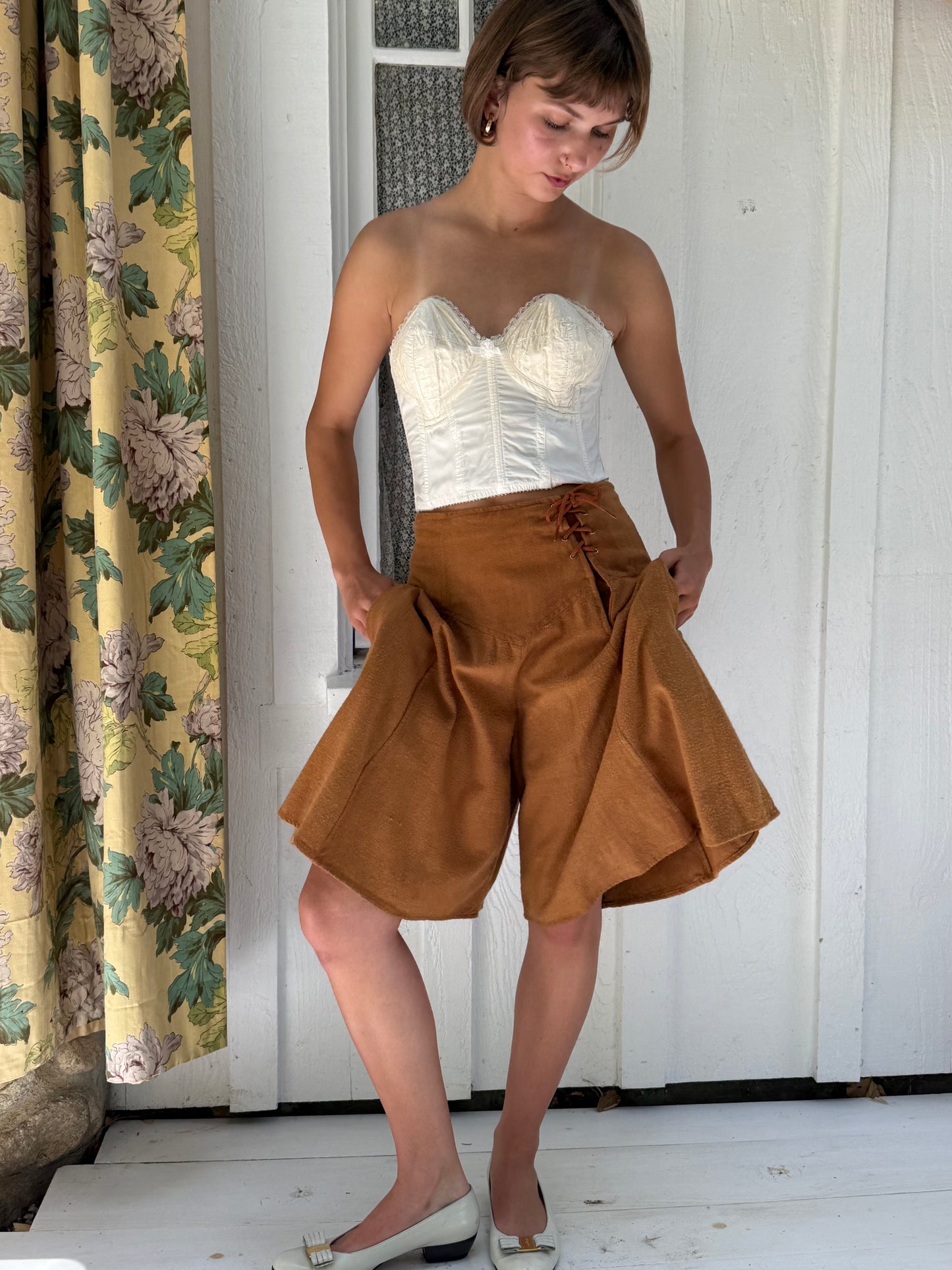 1970s Brown Lace Front Indian Cotton Culottes