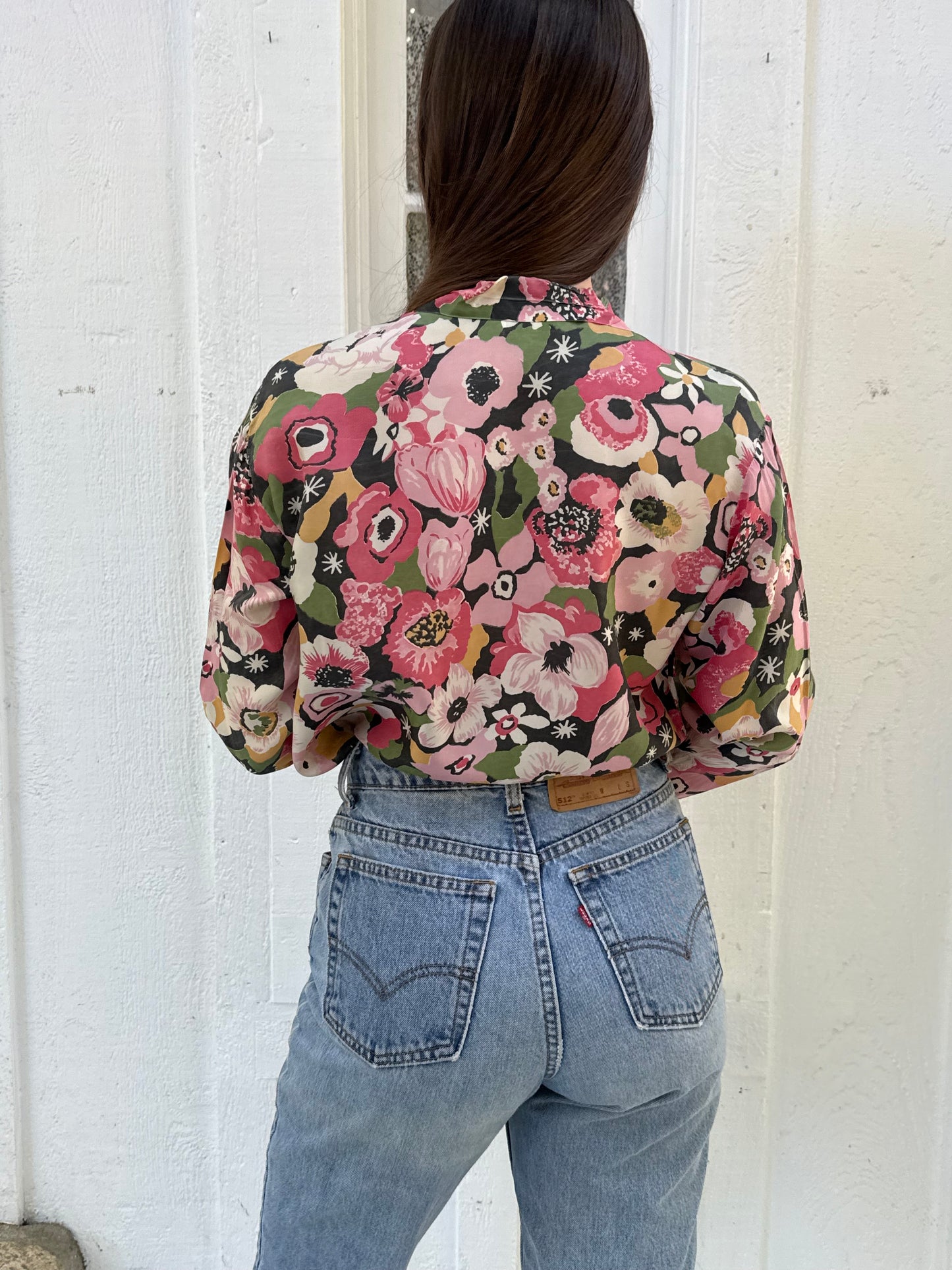 1950s Pink Floral Silk Blouse