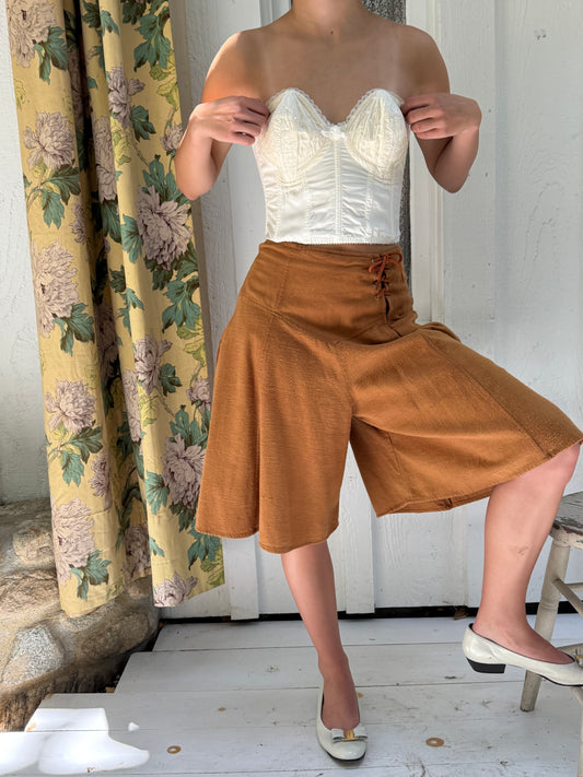 1970s Brown Lace Front Indian Cotton Culottes