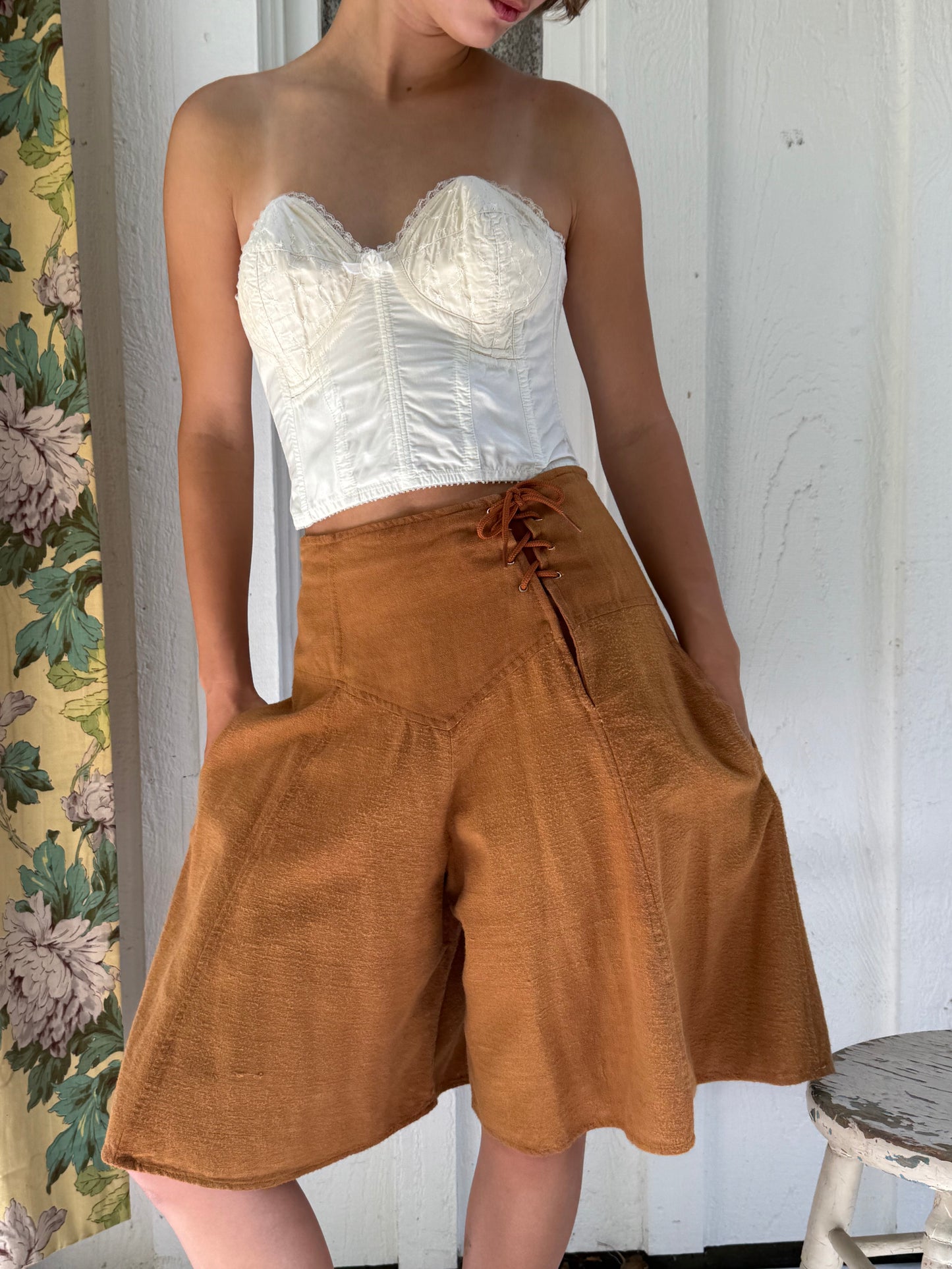 1970s Brown Lace Front Indian Cotton Culottes
