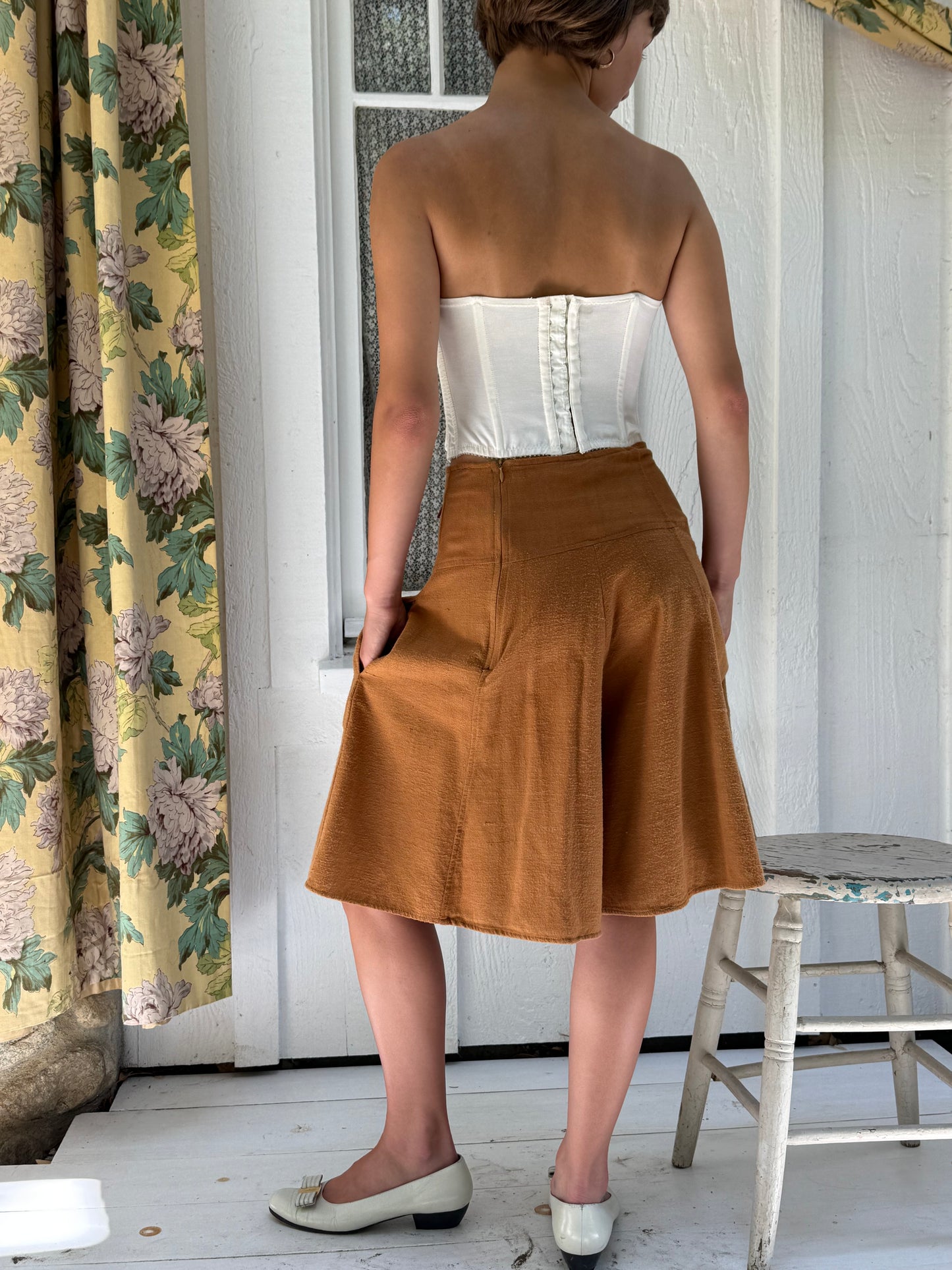 1970s Brown Lace Front Indian Cotton Culottes