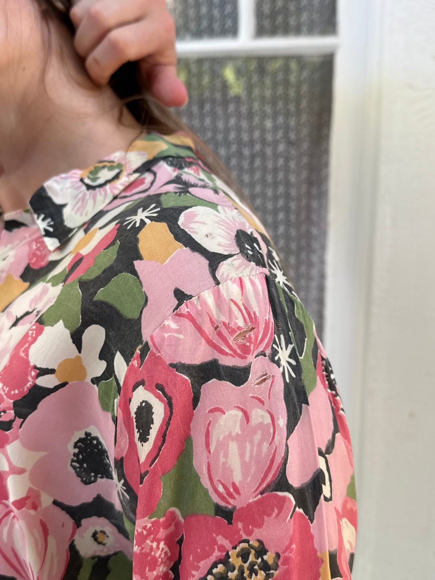 1950s Pink Floral Silk Blouse