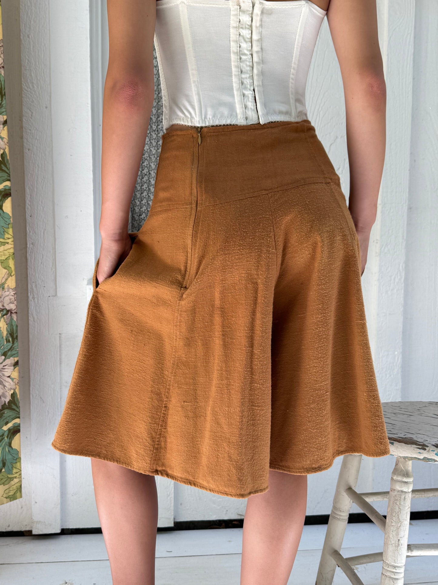 1970s Brown Lace Front Indian Cotton Culottes