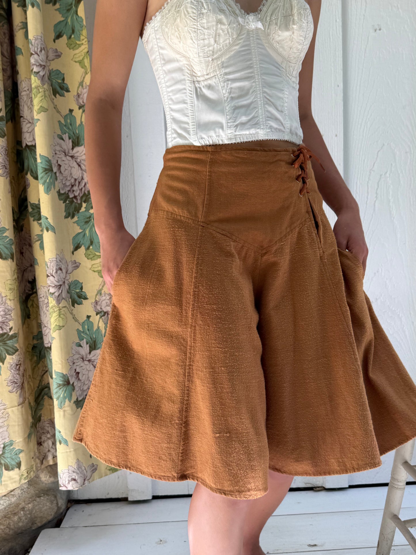 1970s Brown Lace Front Indian Cotton Culottes