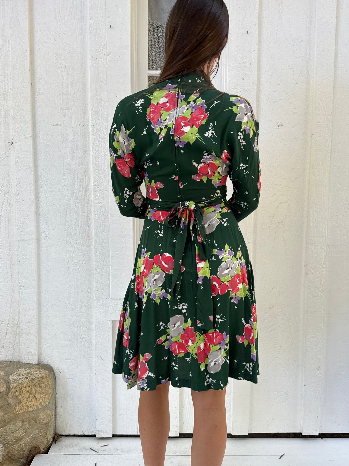 Rare 1970s Alley Cat by Betsey Johnson Green Floral Dress