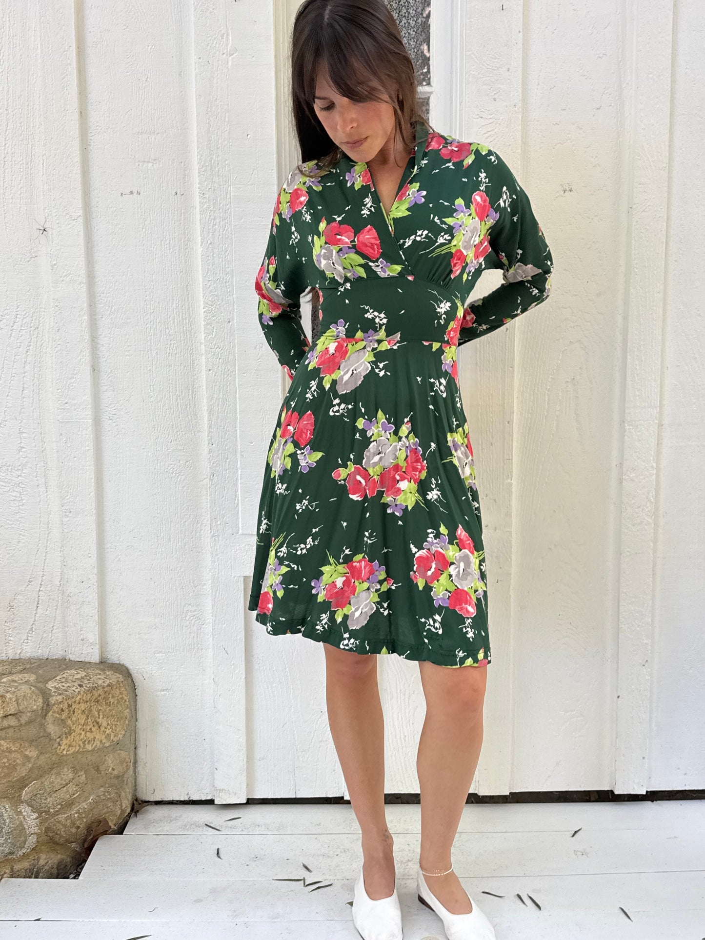 Rare 1970s Alley Cat by Betsey Johnson Green Floral Dress