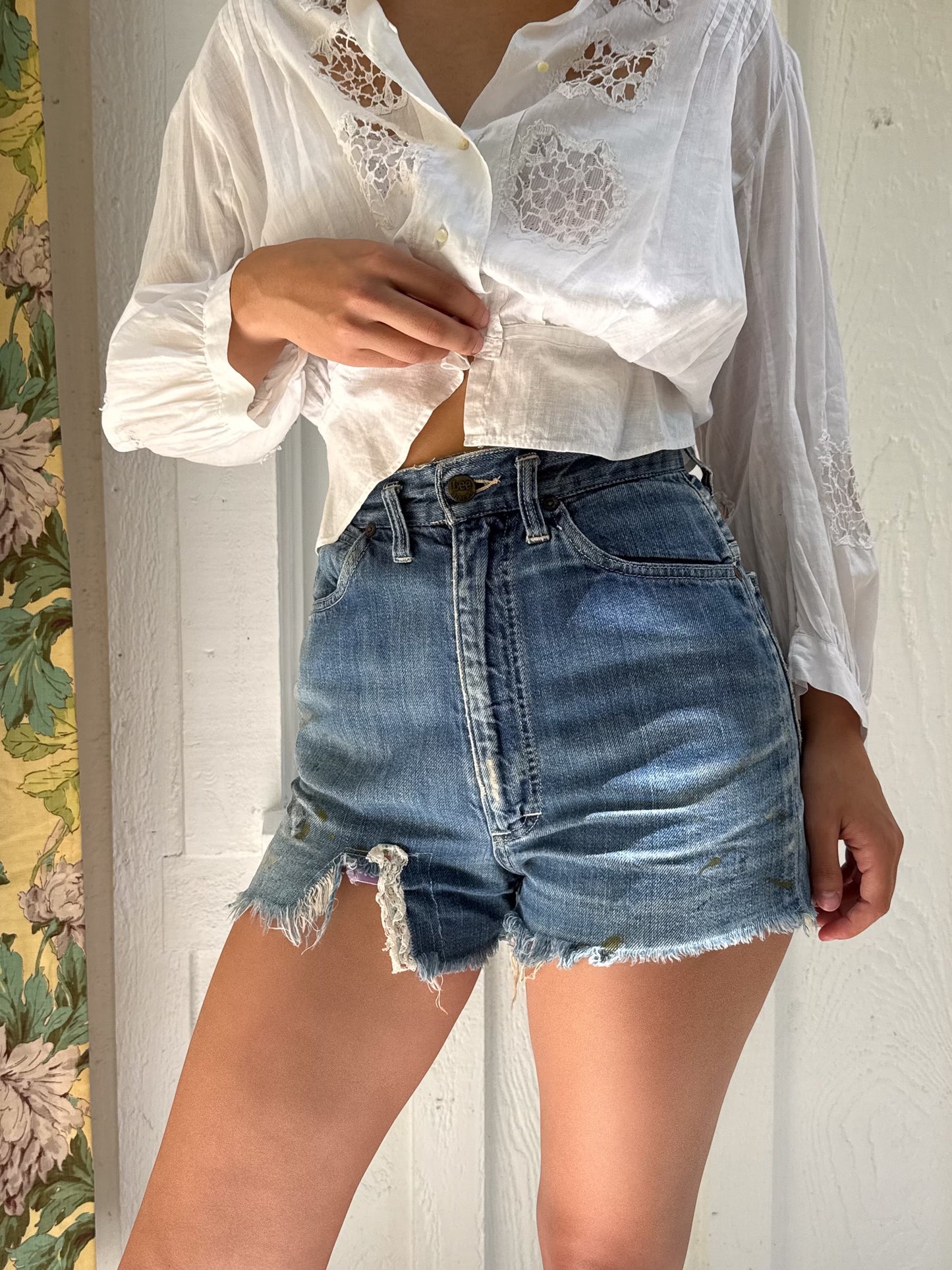 1970s Lee High Waist Medium Wash Soft Denim Shorts