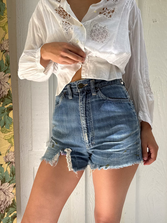1970s Lee High Waist Medium Wash Soft Denim Shorts