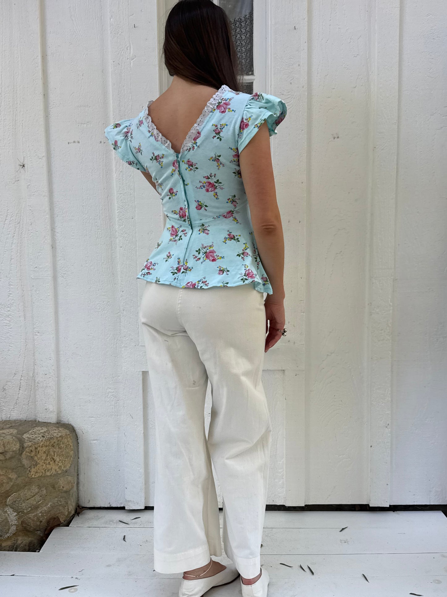 Rare 1970s Alley Cat by Betsey Johnson Blue Floral Cotton Top