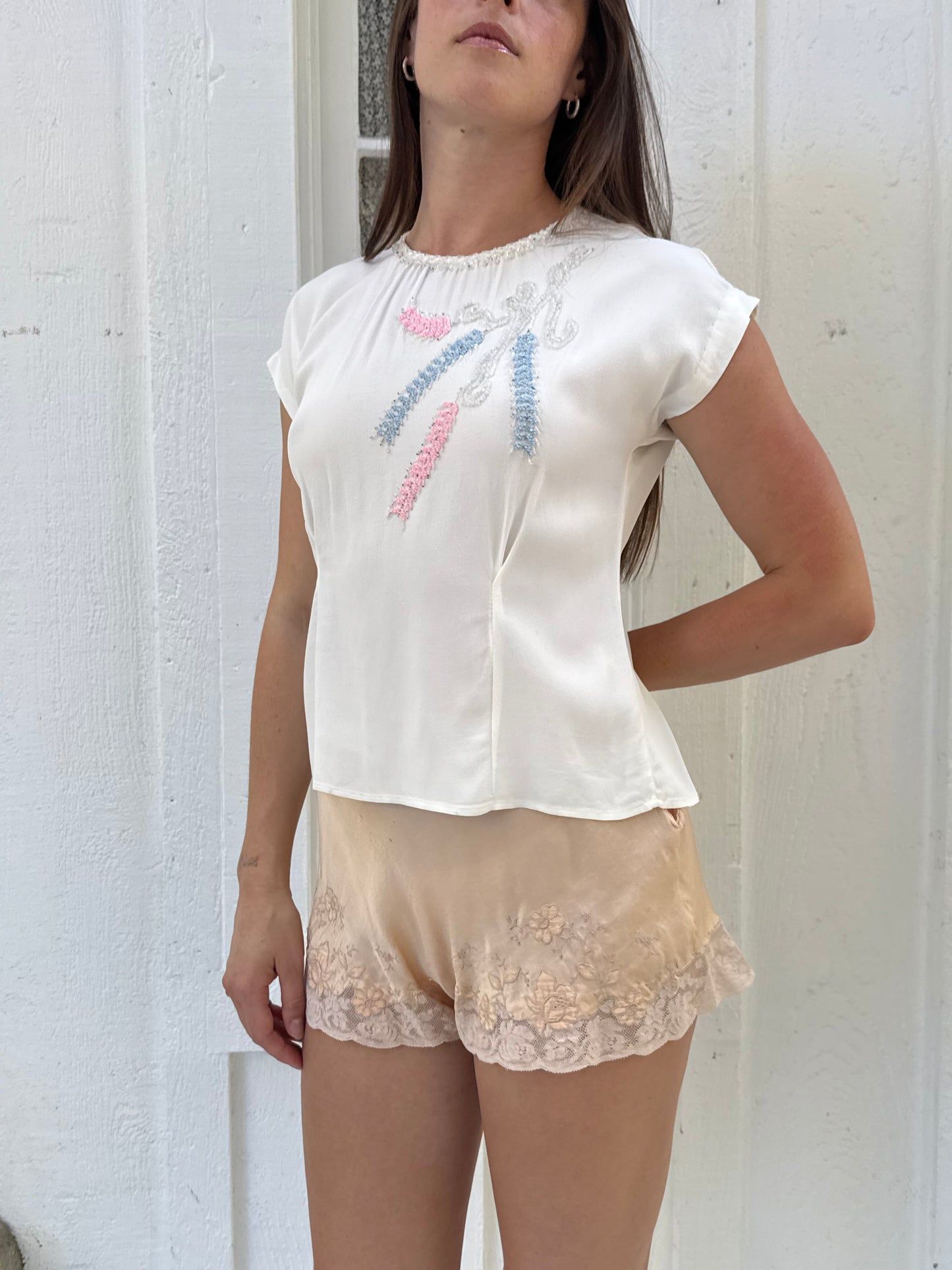 1940s Floral Hand Beaded Blouse