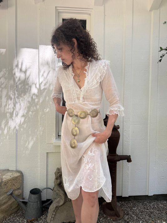 Victorian Cotton White Sheer Lace Trim Ruffle Day Dress