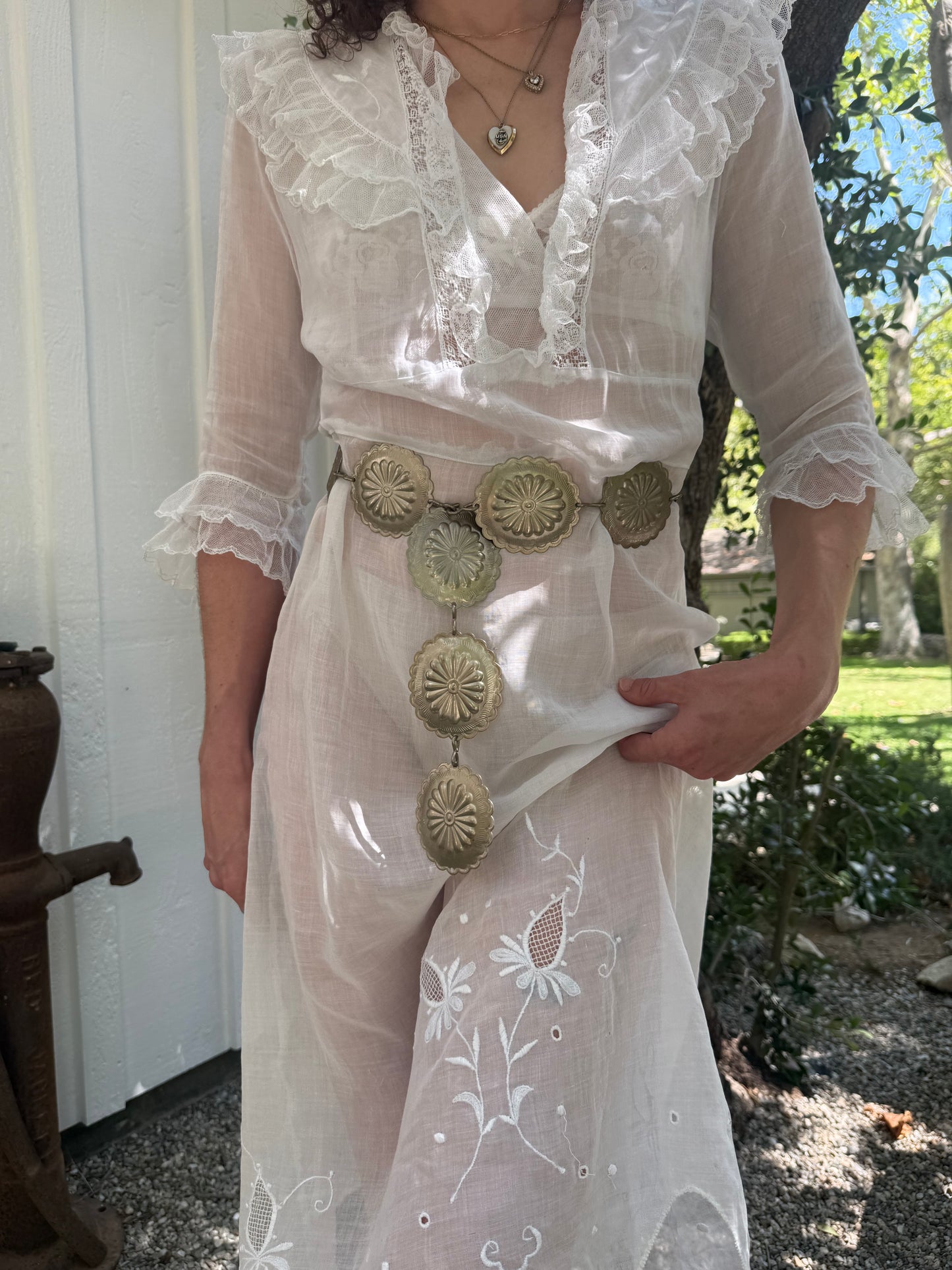 Victorian Cotton White Sheer Lace Trim Ruffle Day Dress