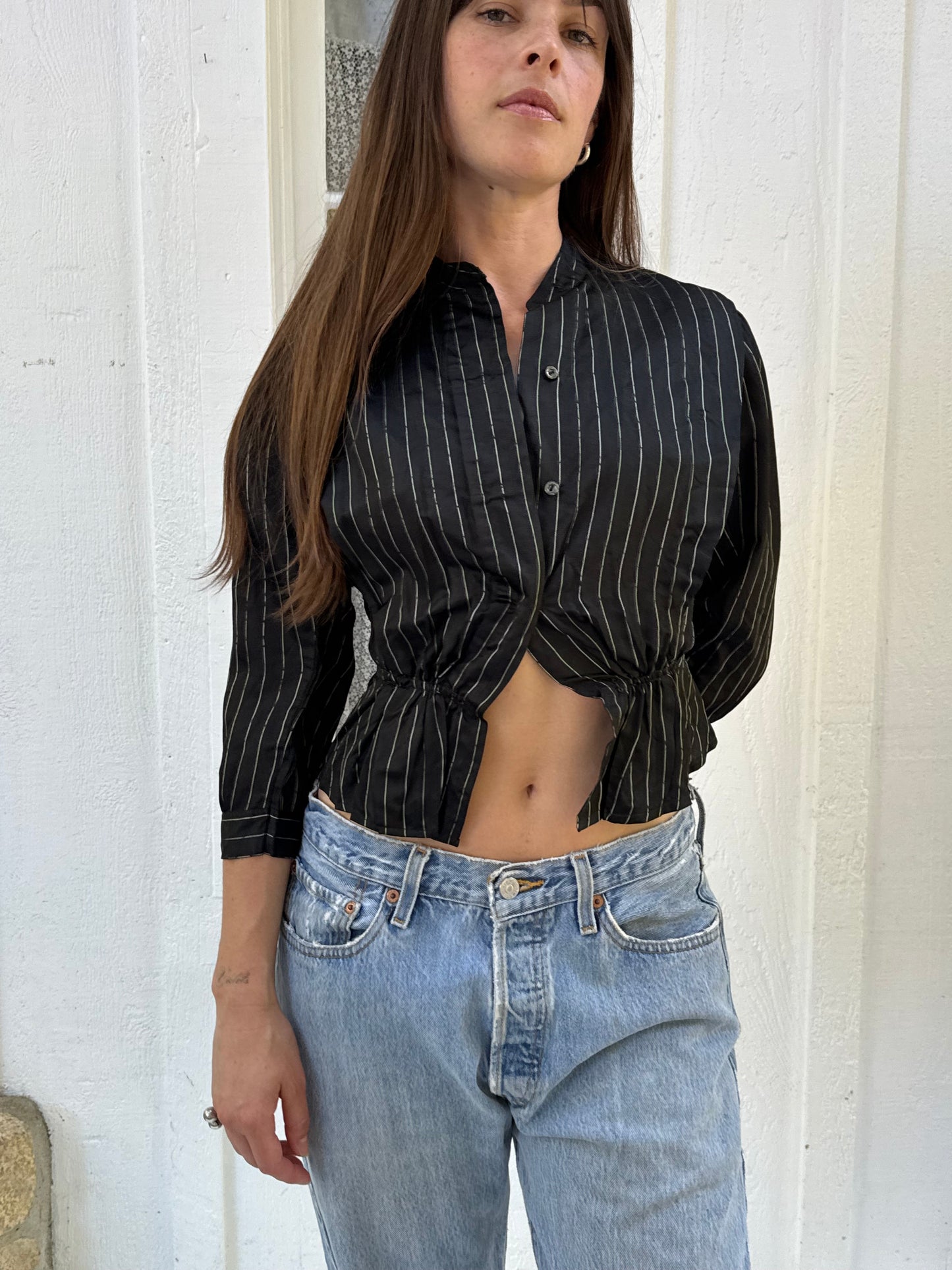 Victorian Silk Pinstripe Blouse