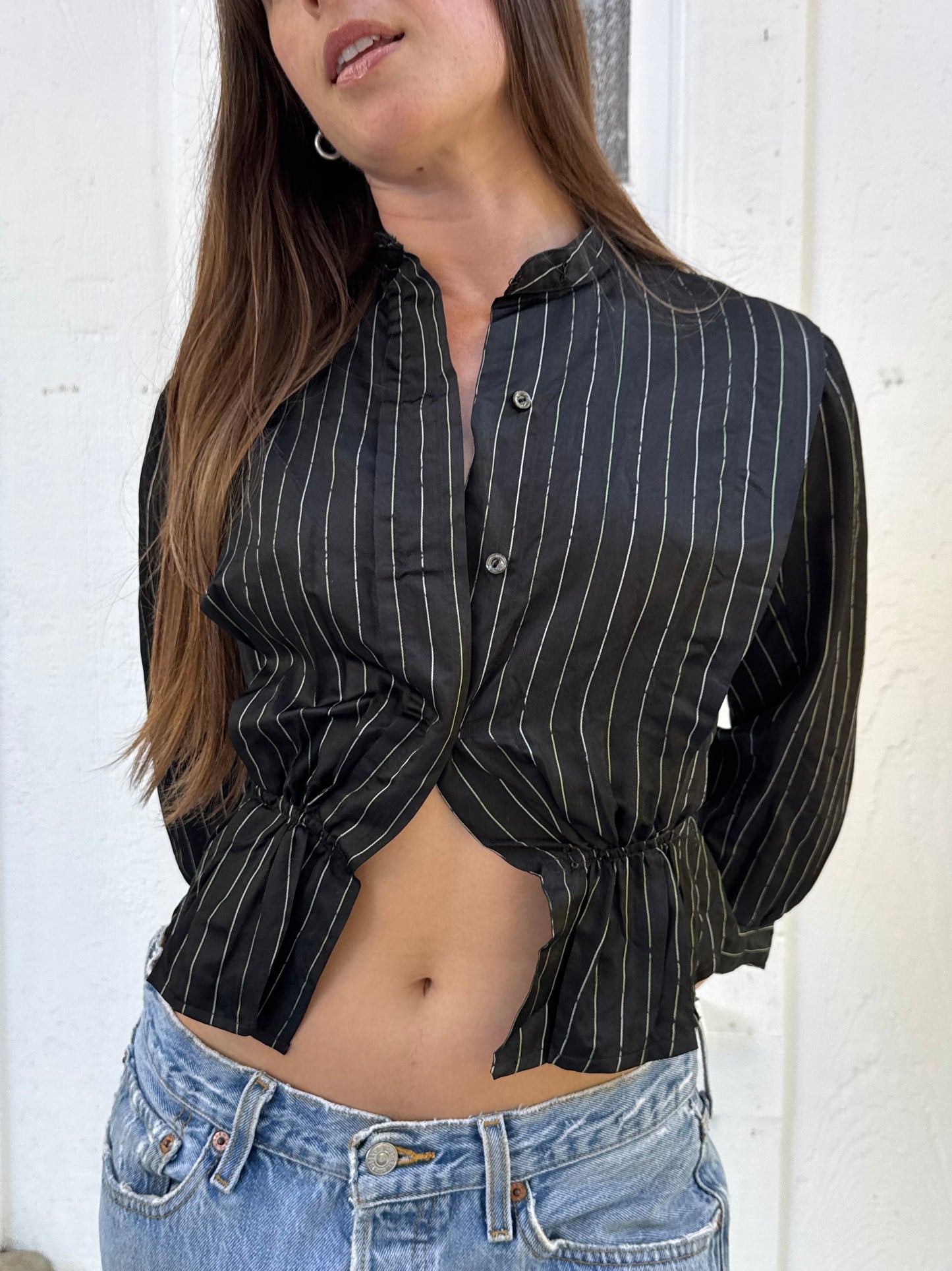 Victorian Silk Pinstripe Blouse