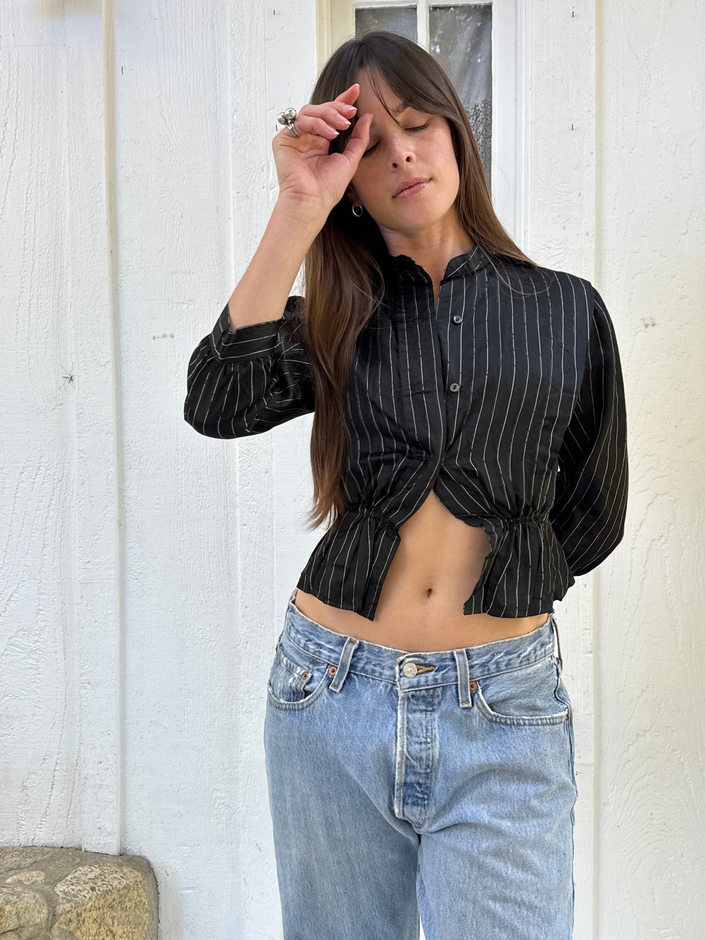 Victorian Silk Pinstripe Blouse