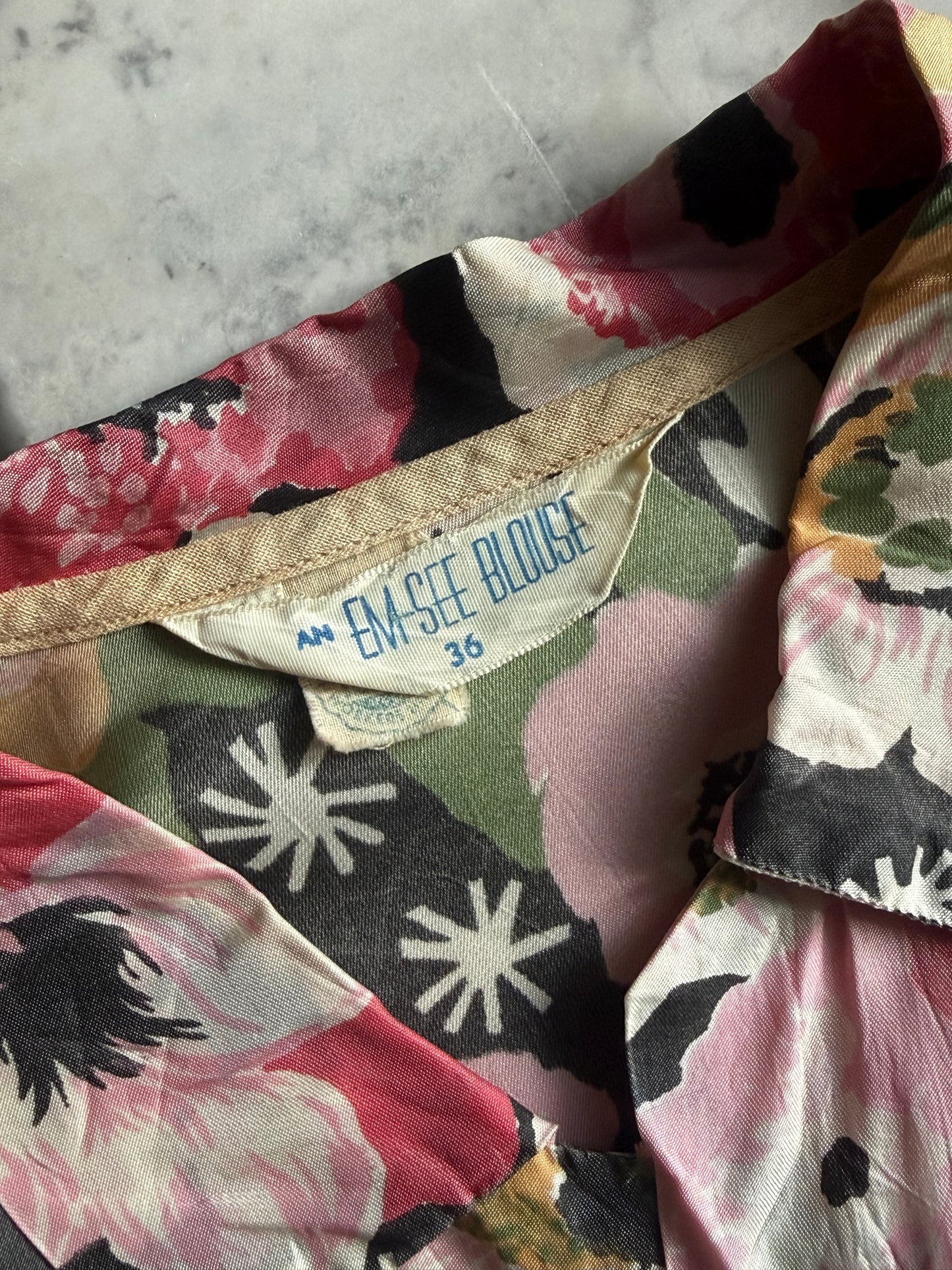 1950s Pink Floral Silk Blouse