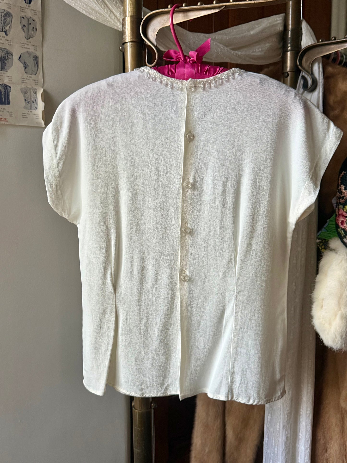 1940s Floral Hand Beaded Blouse