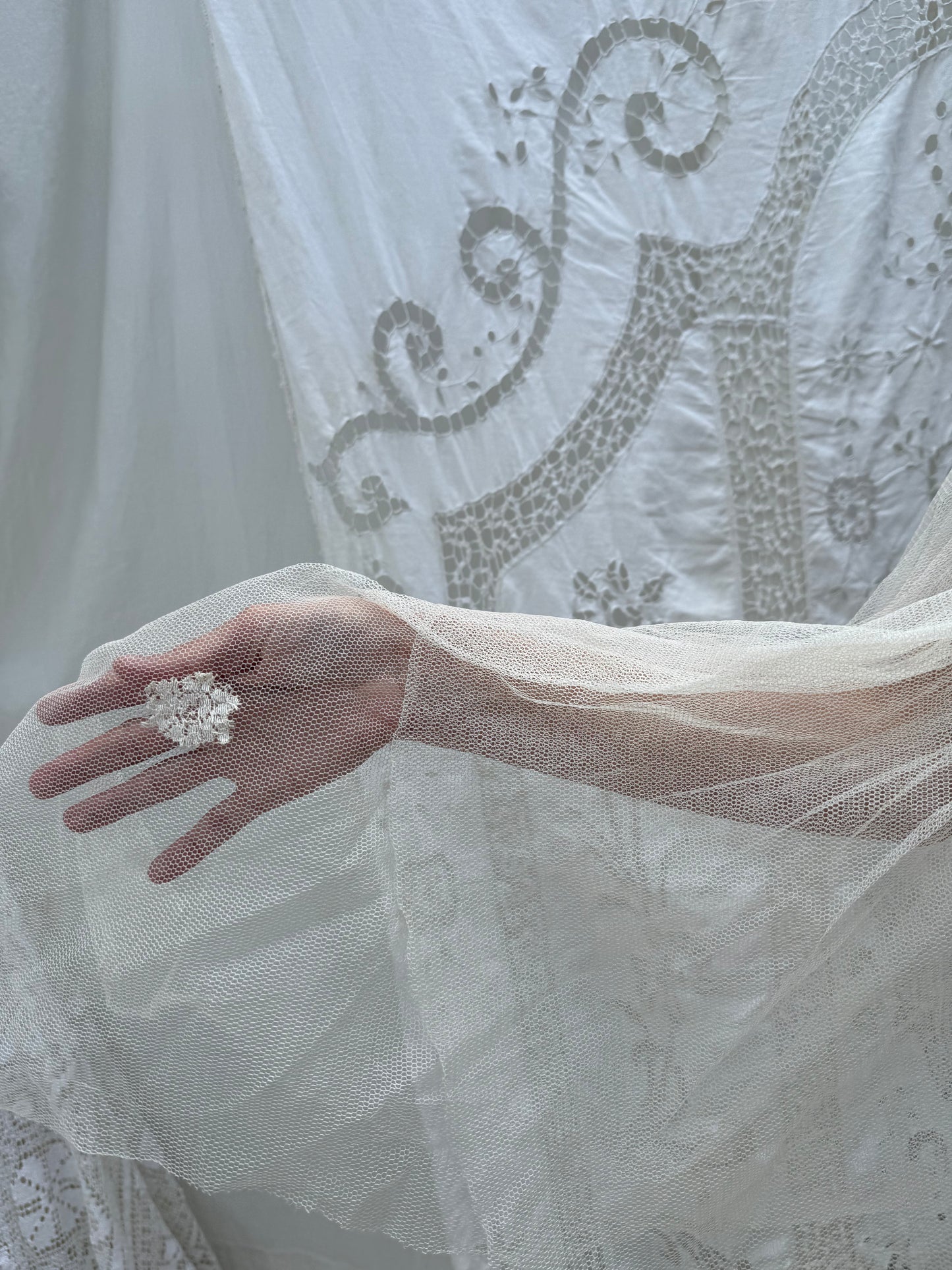 1940s Sequin Heart Veil with Floral Lace