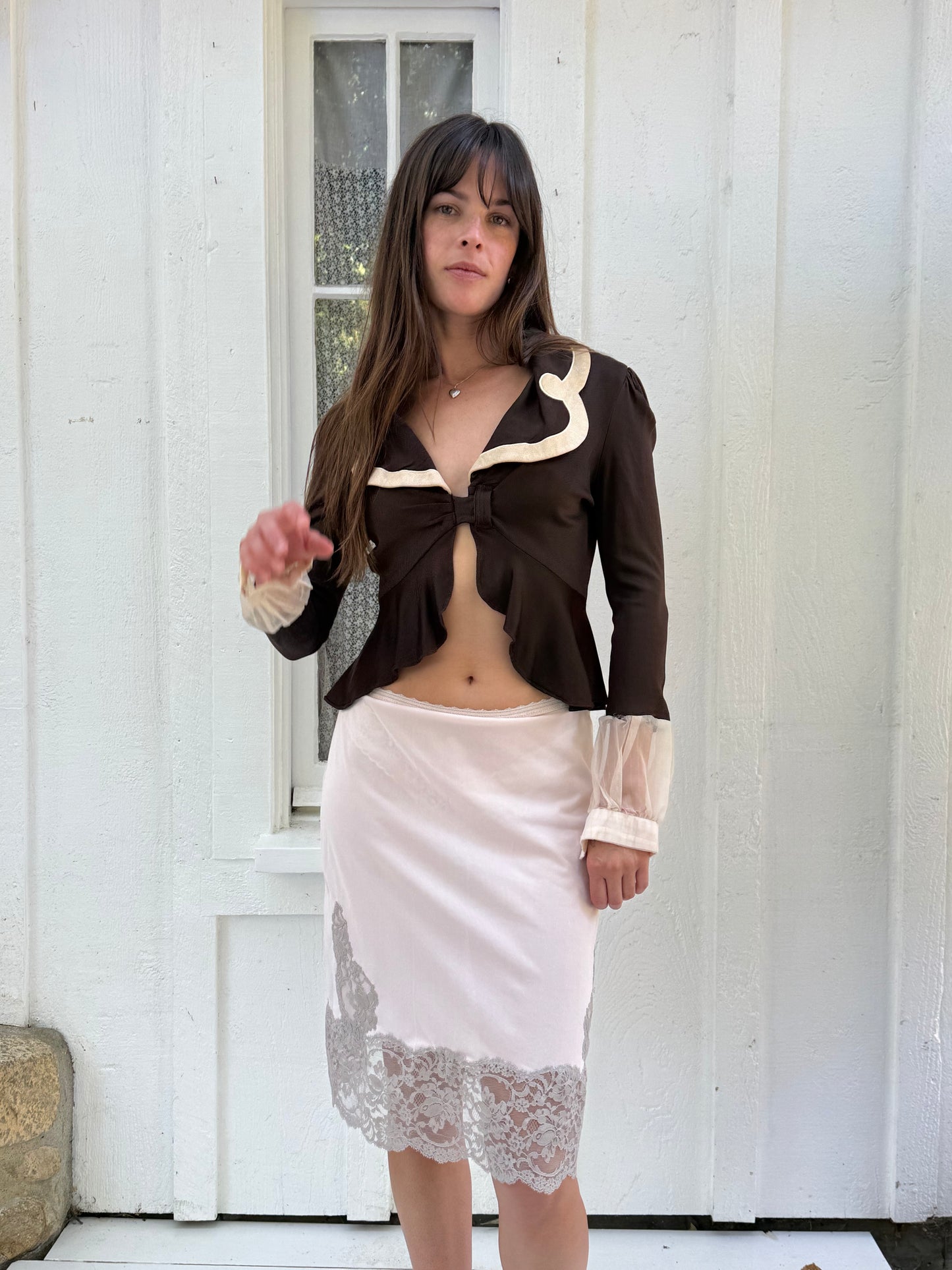1970s Young Edwardian Brown Cropped Blouse