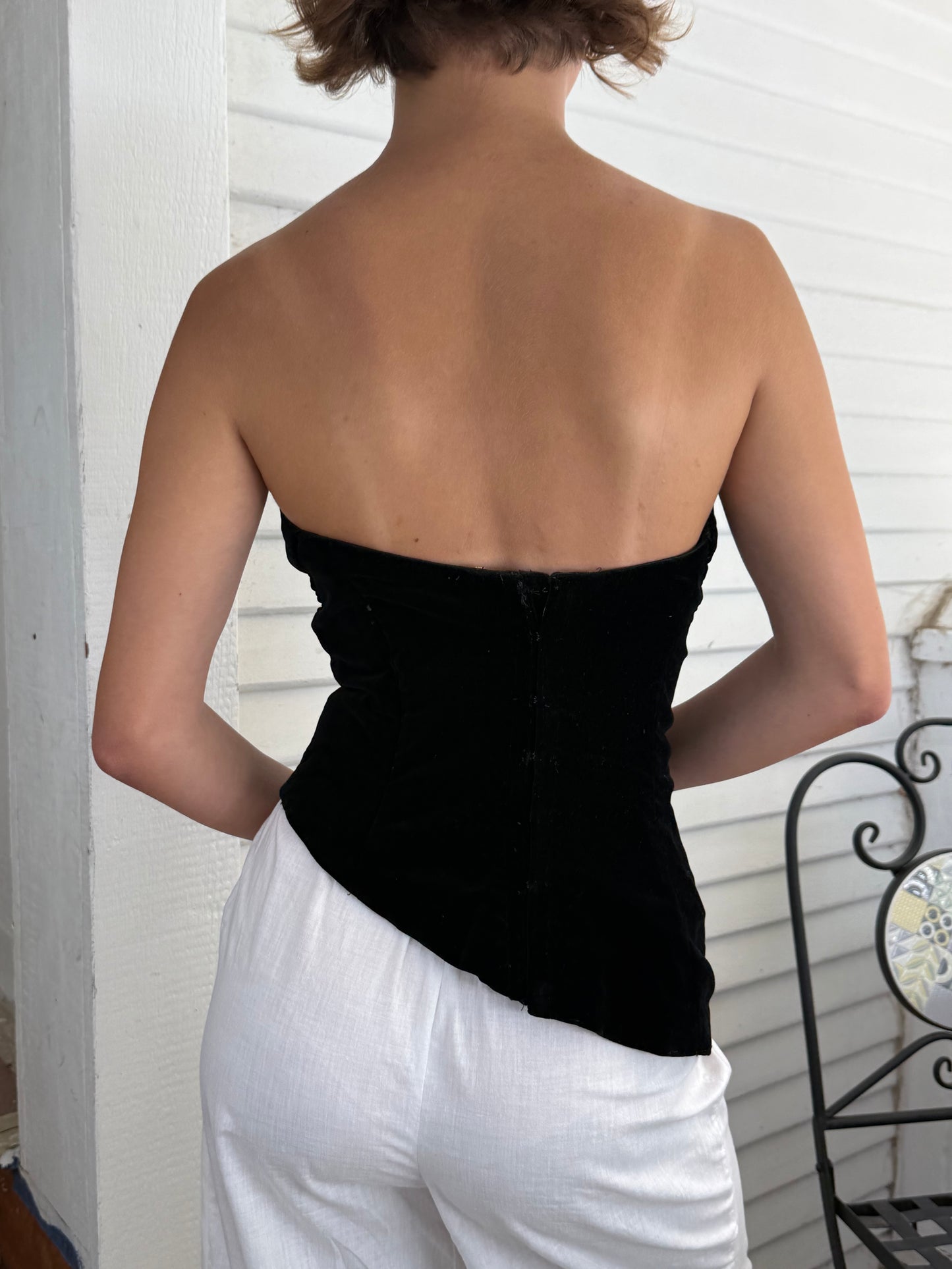Rare 1940s Velvet Theater Asymmetrical Boned Corset