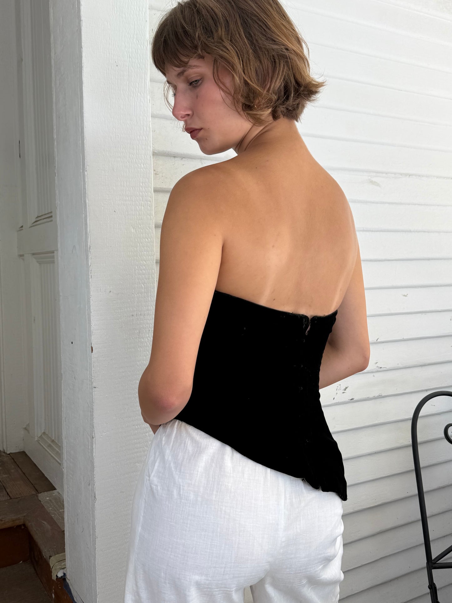 Rare 1940s Velvet Theater Asymmetrical Boned Corset
