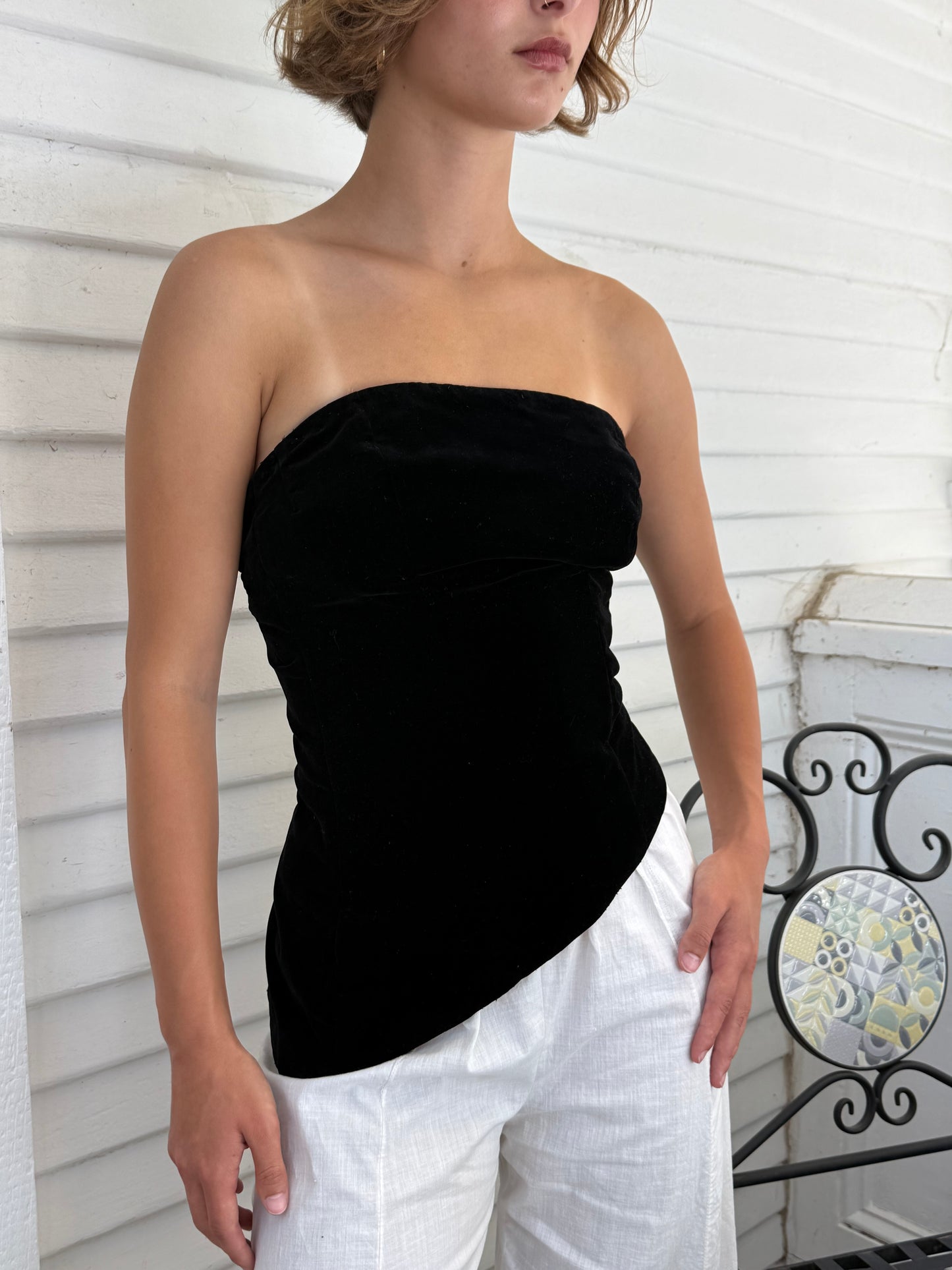 Rare 1940s Velvet Theater Asymmetrical Boned Corset