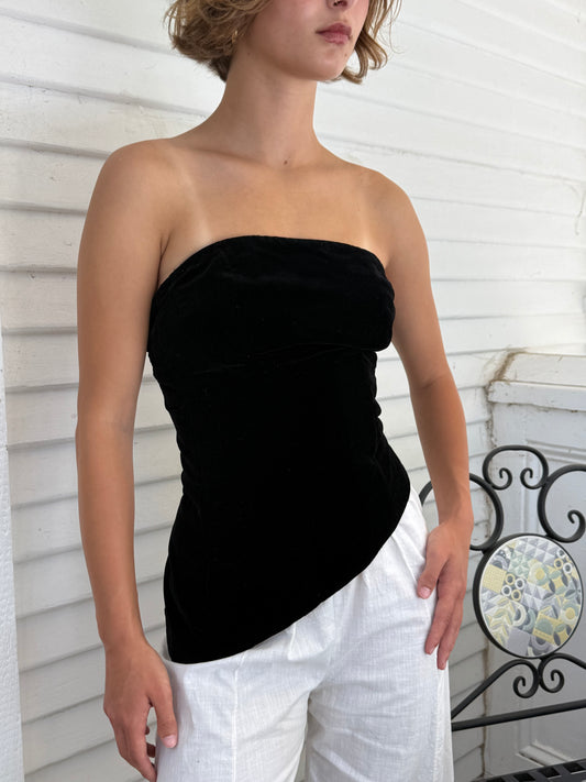 Rare 1940s Velvet Theater Asymmetrical Boned Corset
