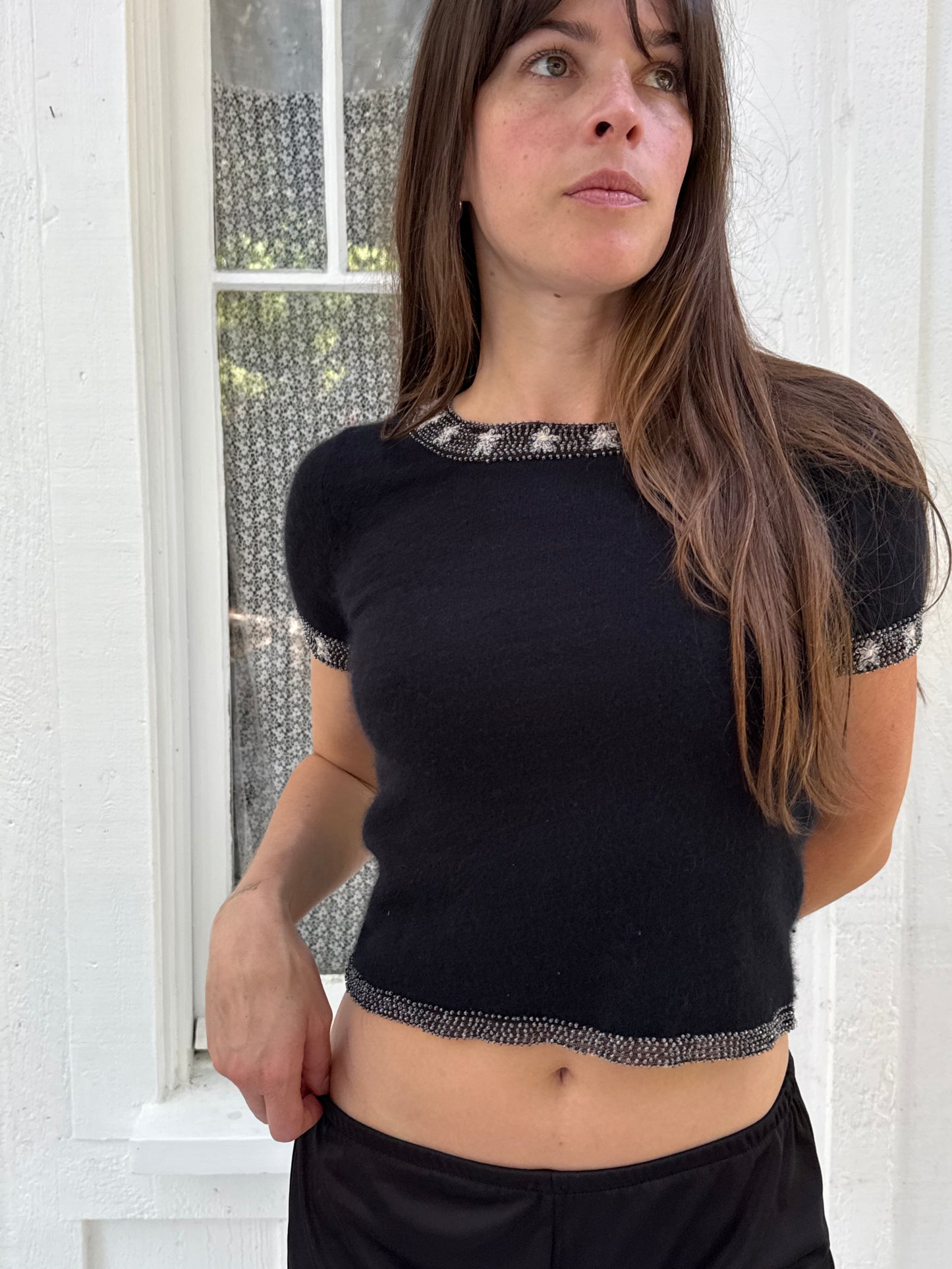 Moschino Black Floral Beaded Cashmere Sweater