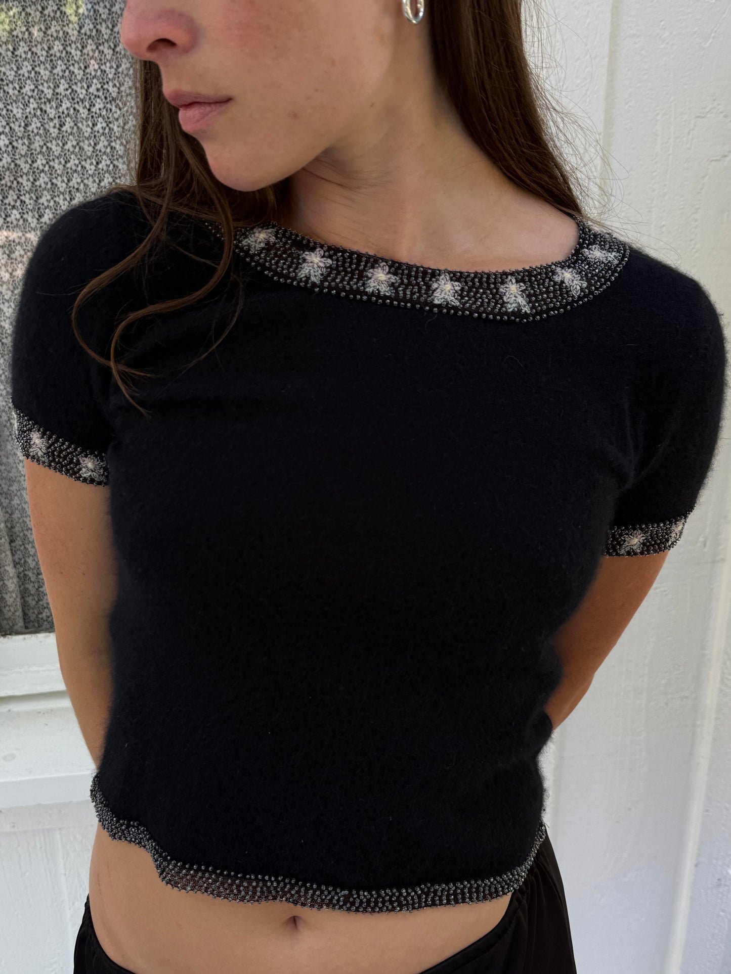 Moschino Black Floral Beaded Cashmere Sweater