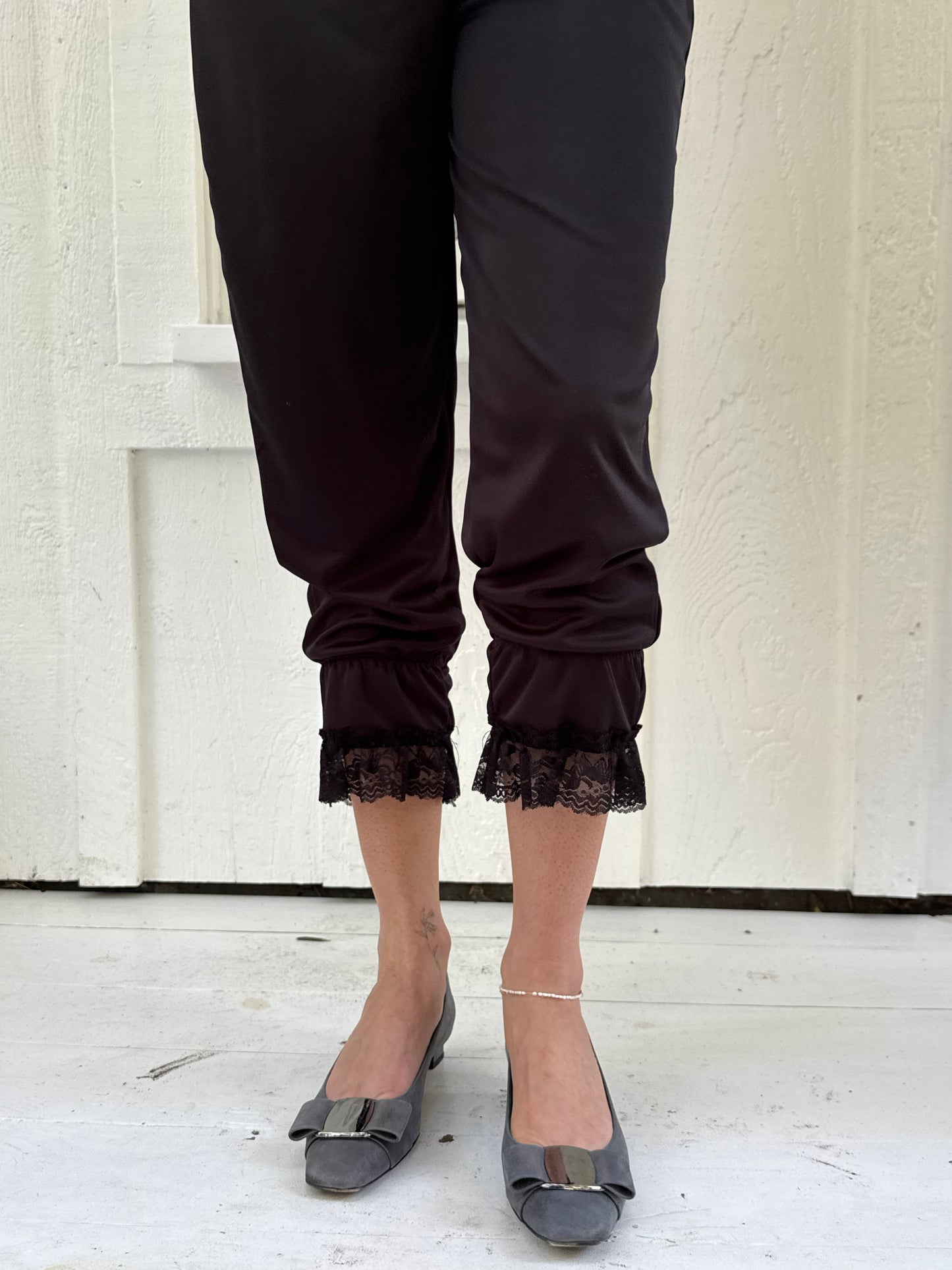 1990s Salvatore Ferragamo Glitter Grey Suede Flats with Bow