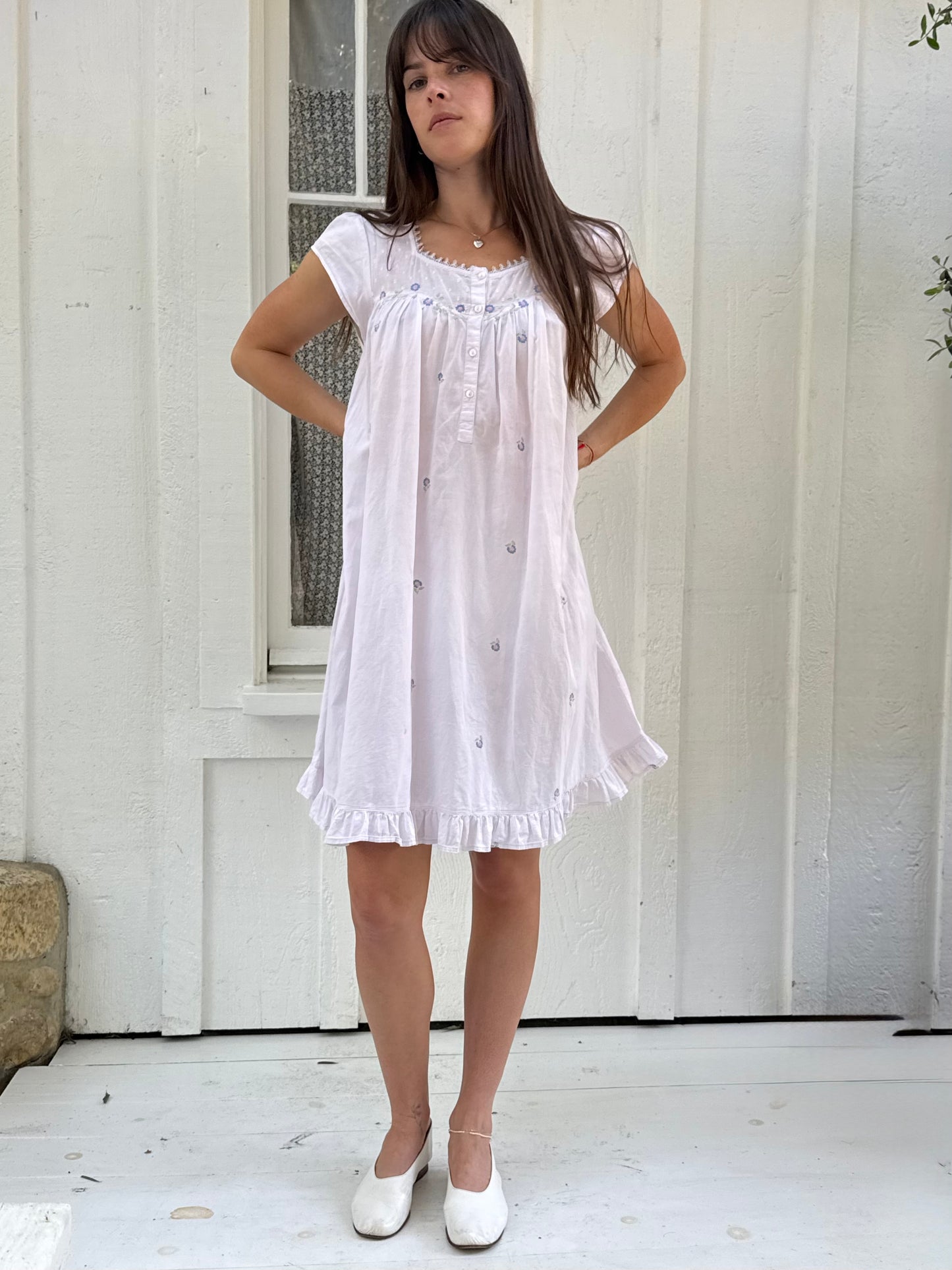 1980s Embroidered Cotton Babydoll Dress
