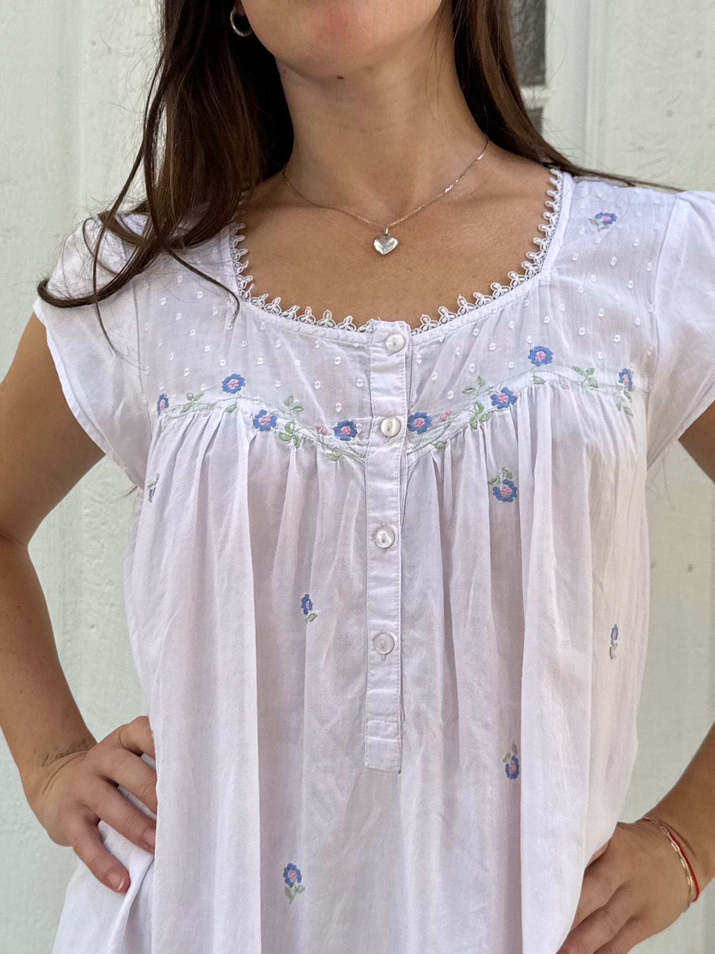 1980s Embroidered Cotton Babydoll Dress