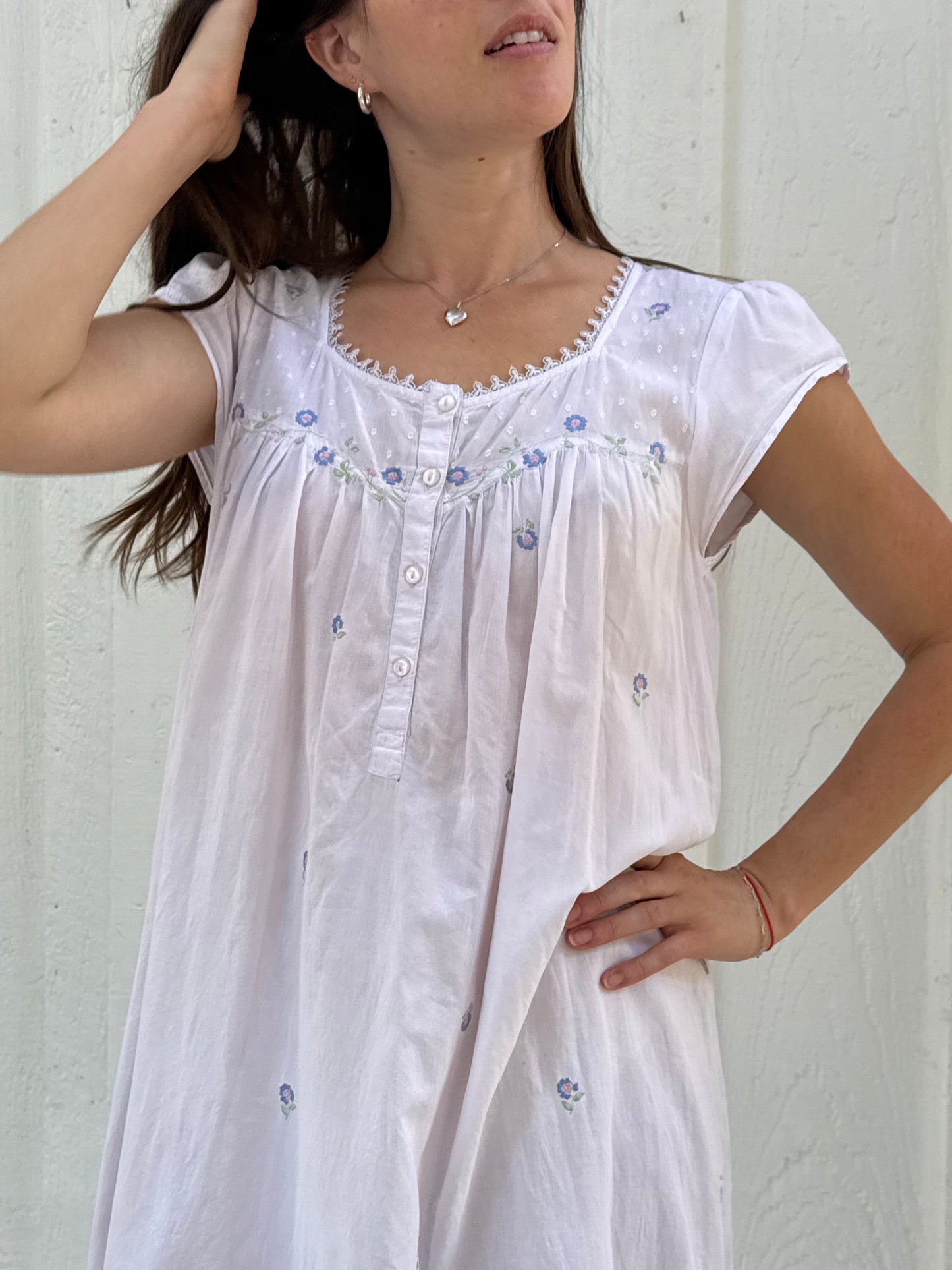 1980s Embroidered Cotton Babydoll Dress