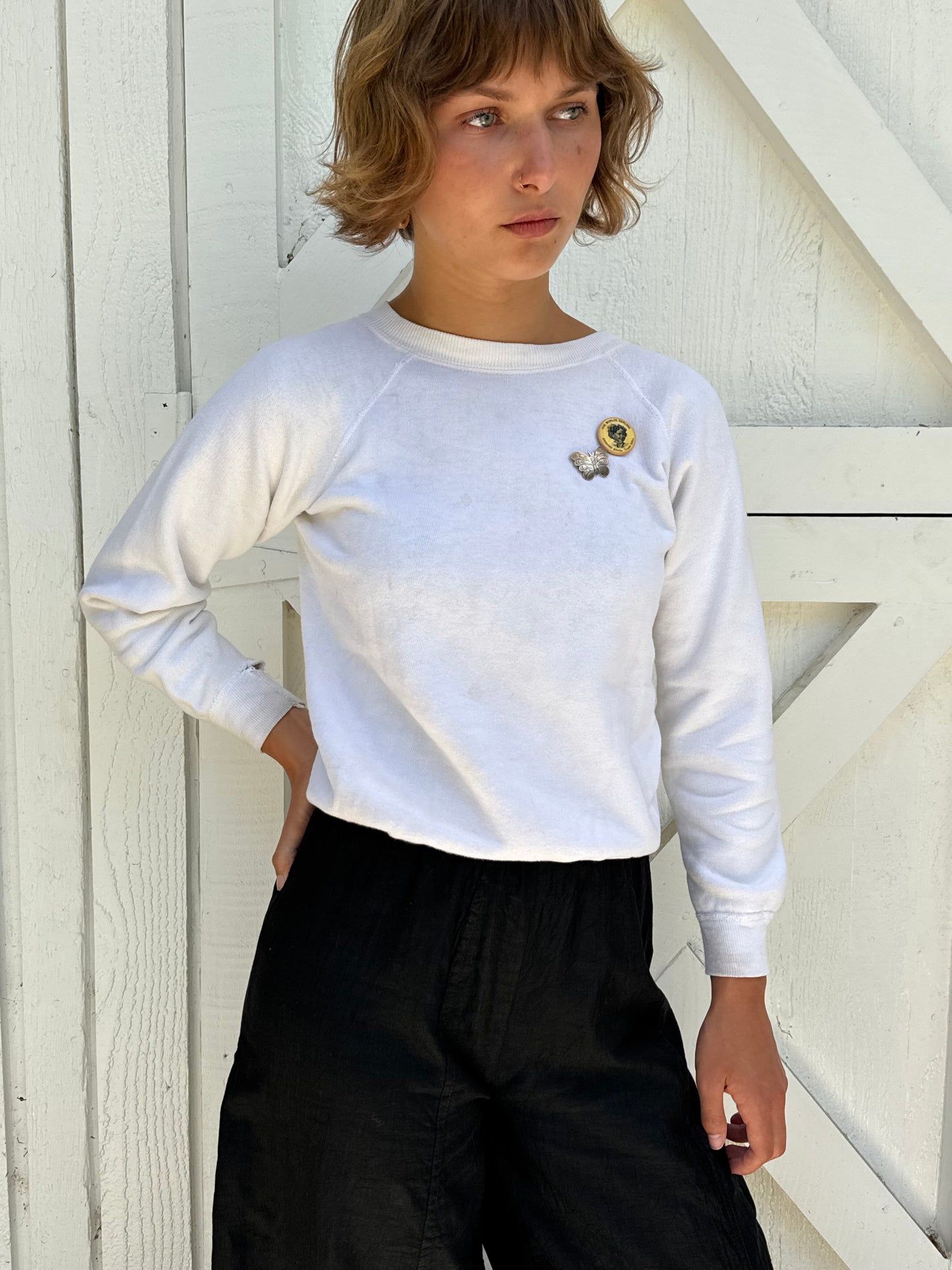 1960s Distressed White Sweatshirt