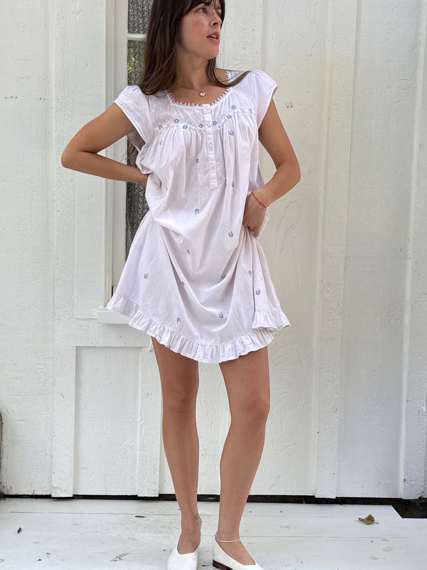 1980s Embroidered Cotton Babydoll Dress