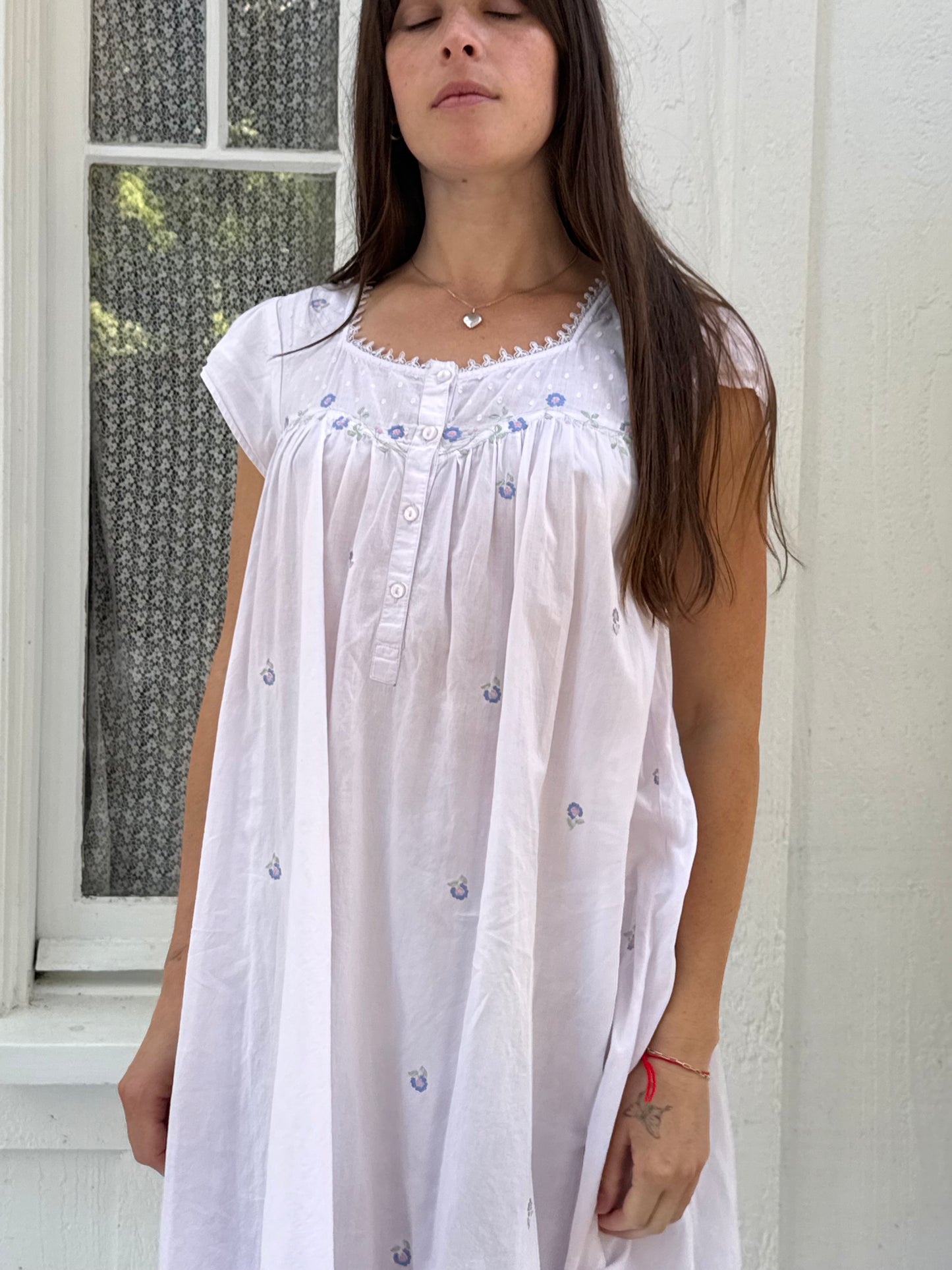 1980s Embroidered Cotton Babydoll Dress