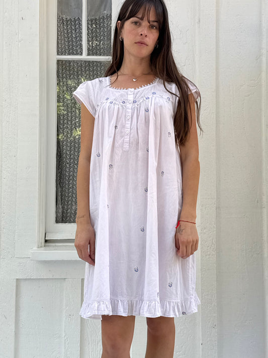 1980s Embroidered Cotton Babydoll Dress