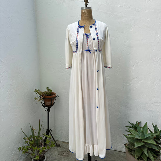 RARE 1950s White Ribbon Trimmed Lorraine Nylon Peignoir Set with Bows
